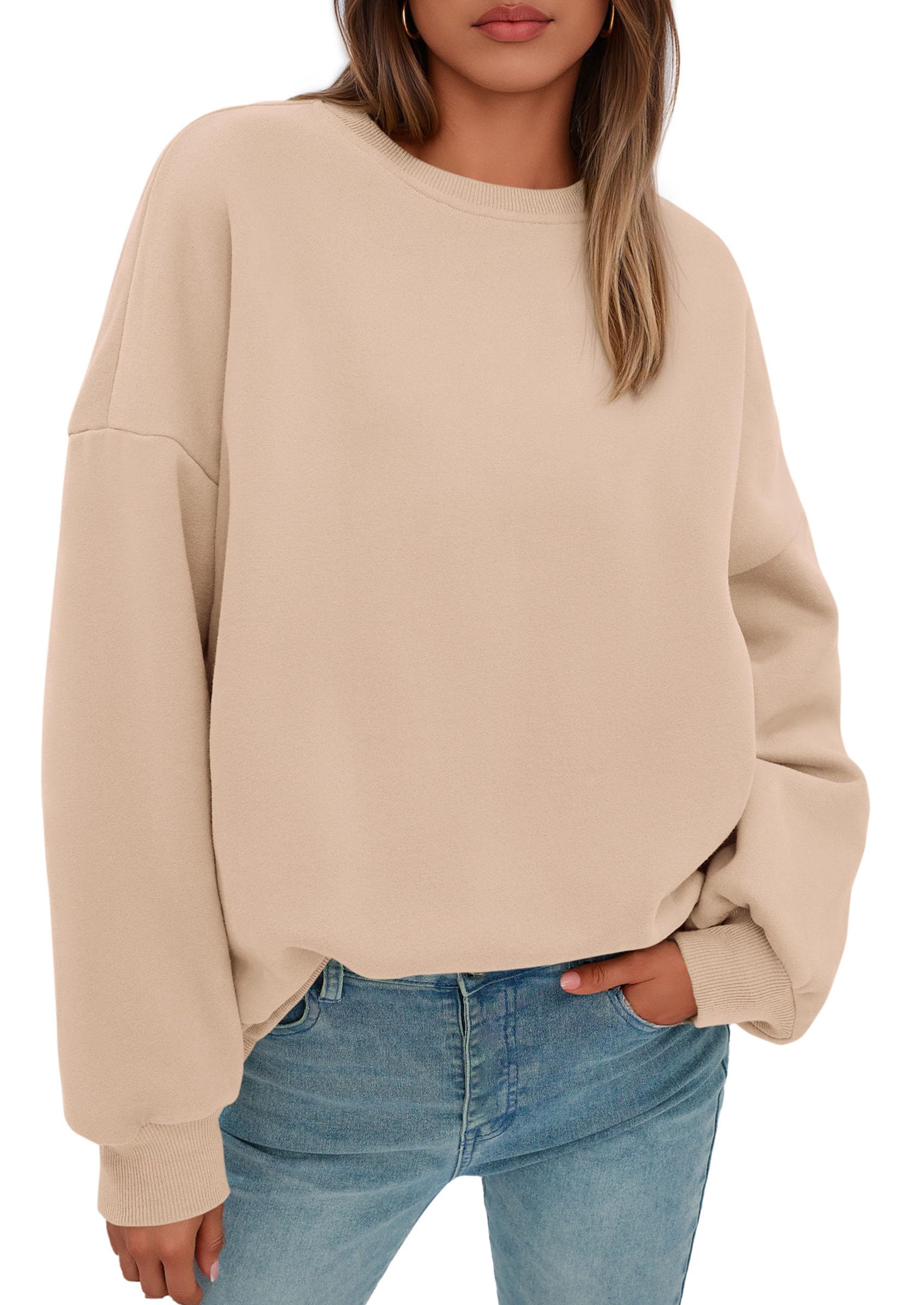 Womens Oversized Crewneck Sweatshirt 2026 Fall Outfits Khaki