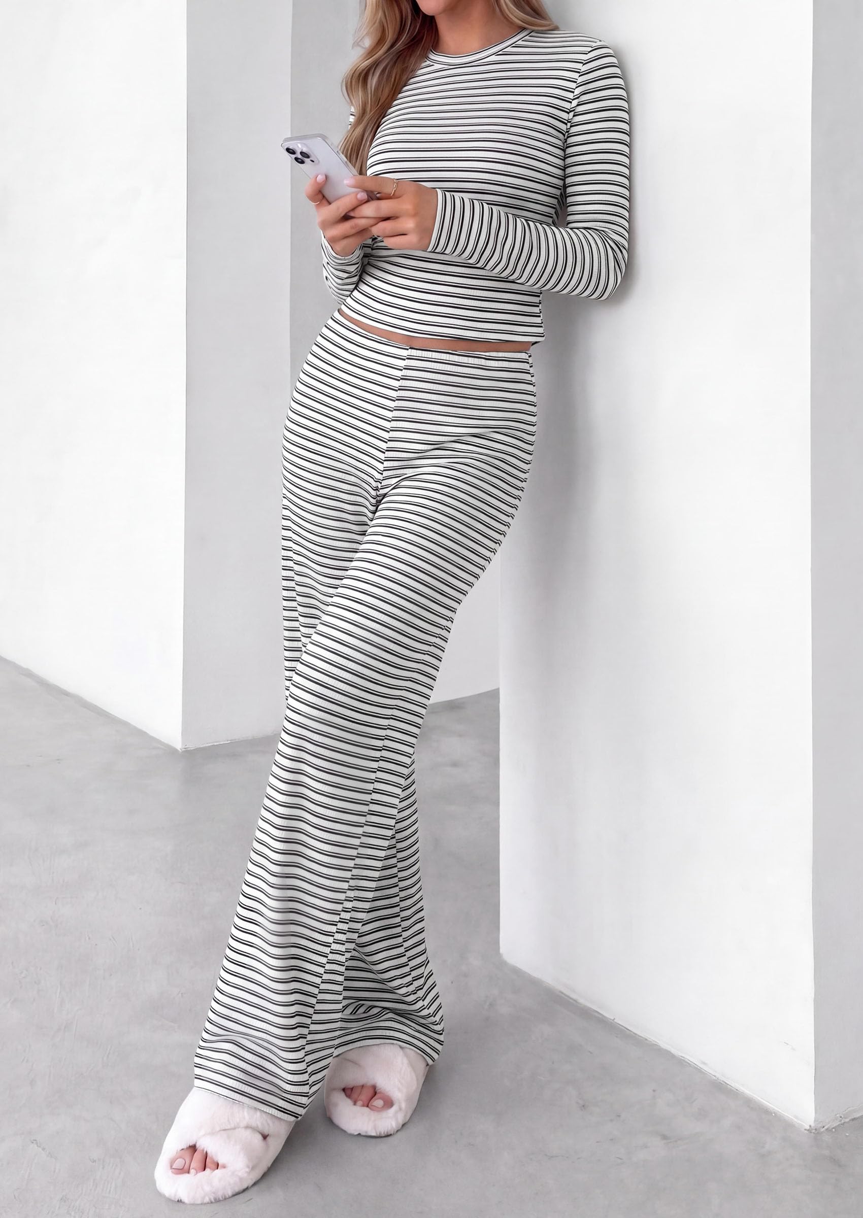 Lounge Sets for Women Fall 2 Piece Knit Matching Striped Set
