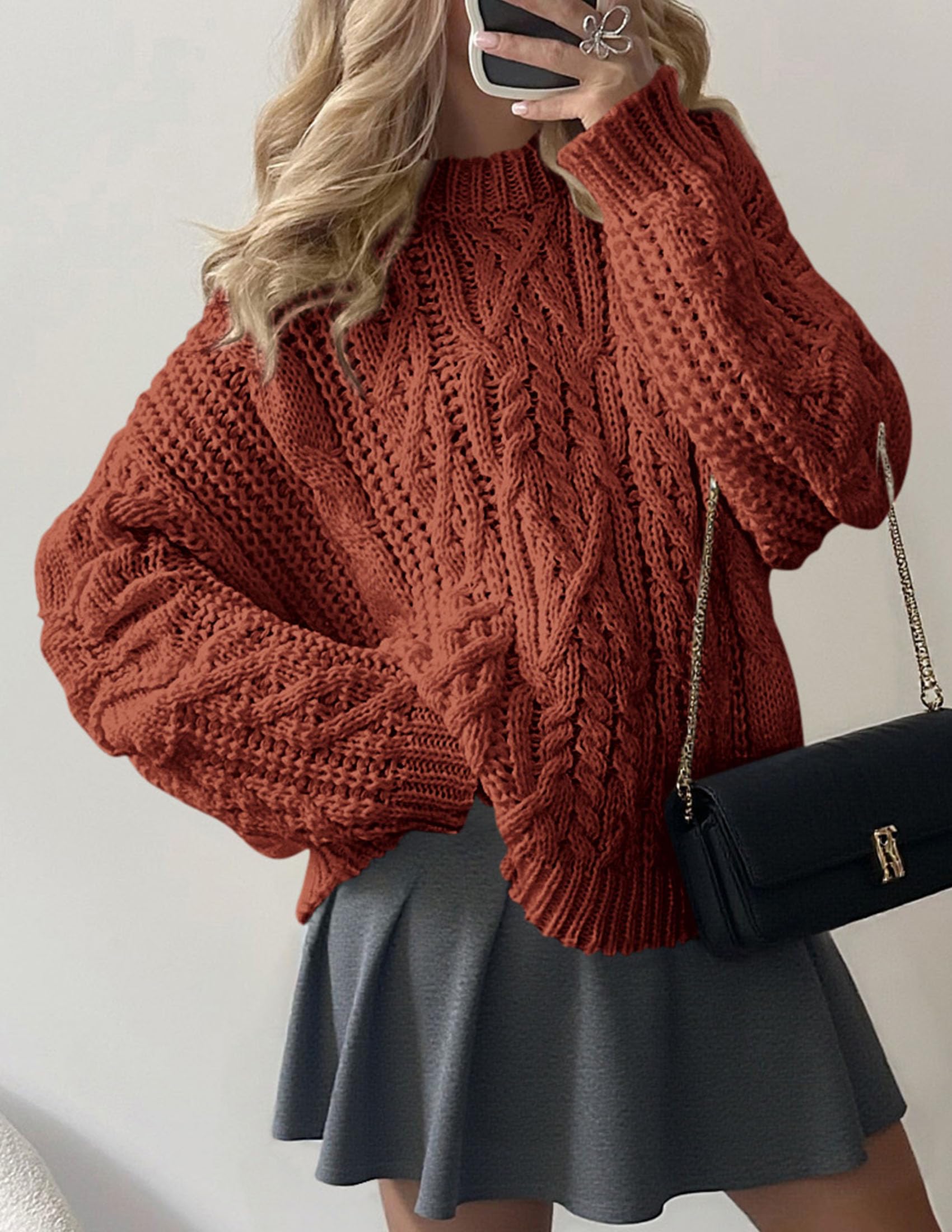 Womens Oversized Fall Sweaters Chunky Cable Knit Pullover Tops