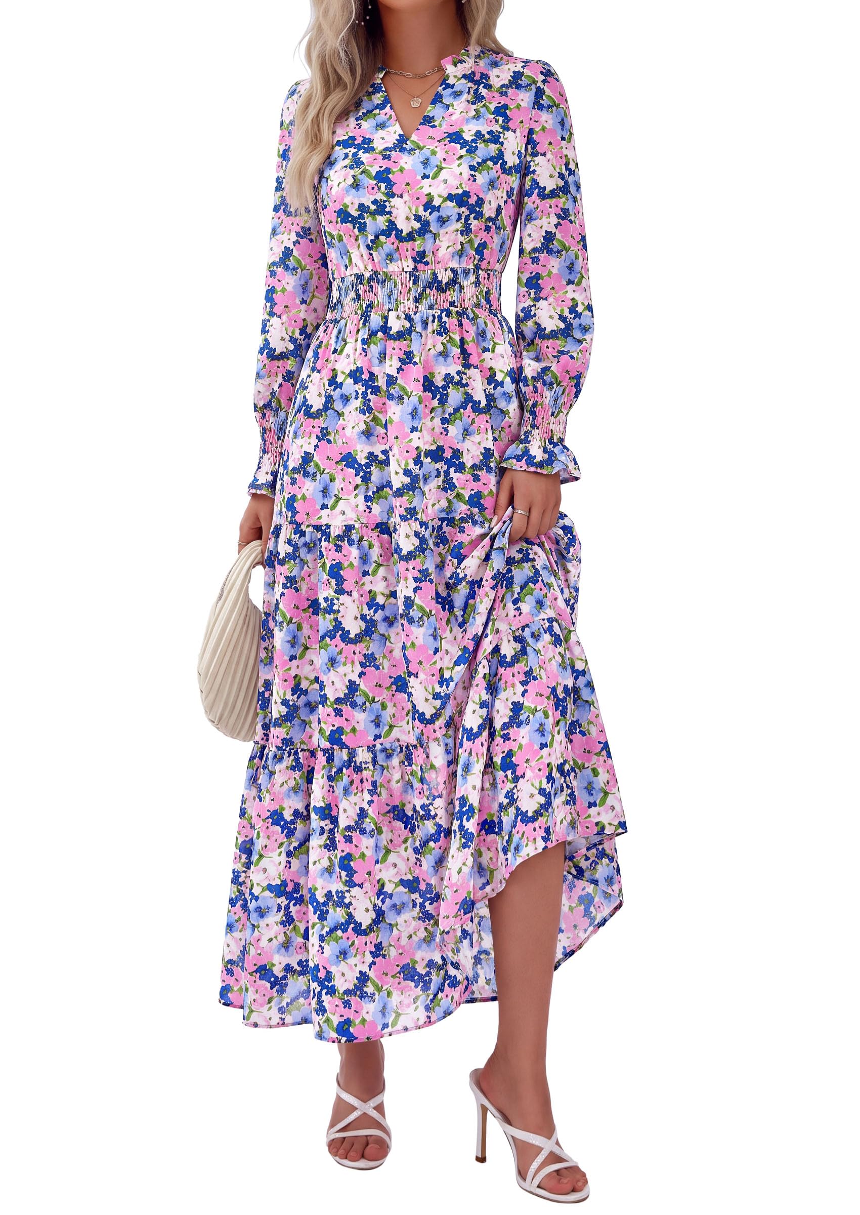 Women's Floral Maxi Dress Fall A Line Wedding Guest Dresses
