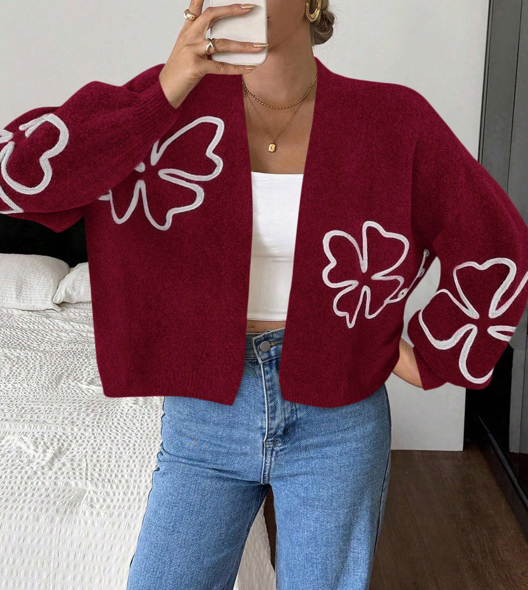 Women's Floral Oversized Cardigan Sweaters Trendy Fall Outfits