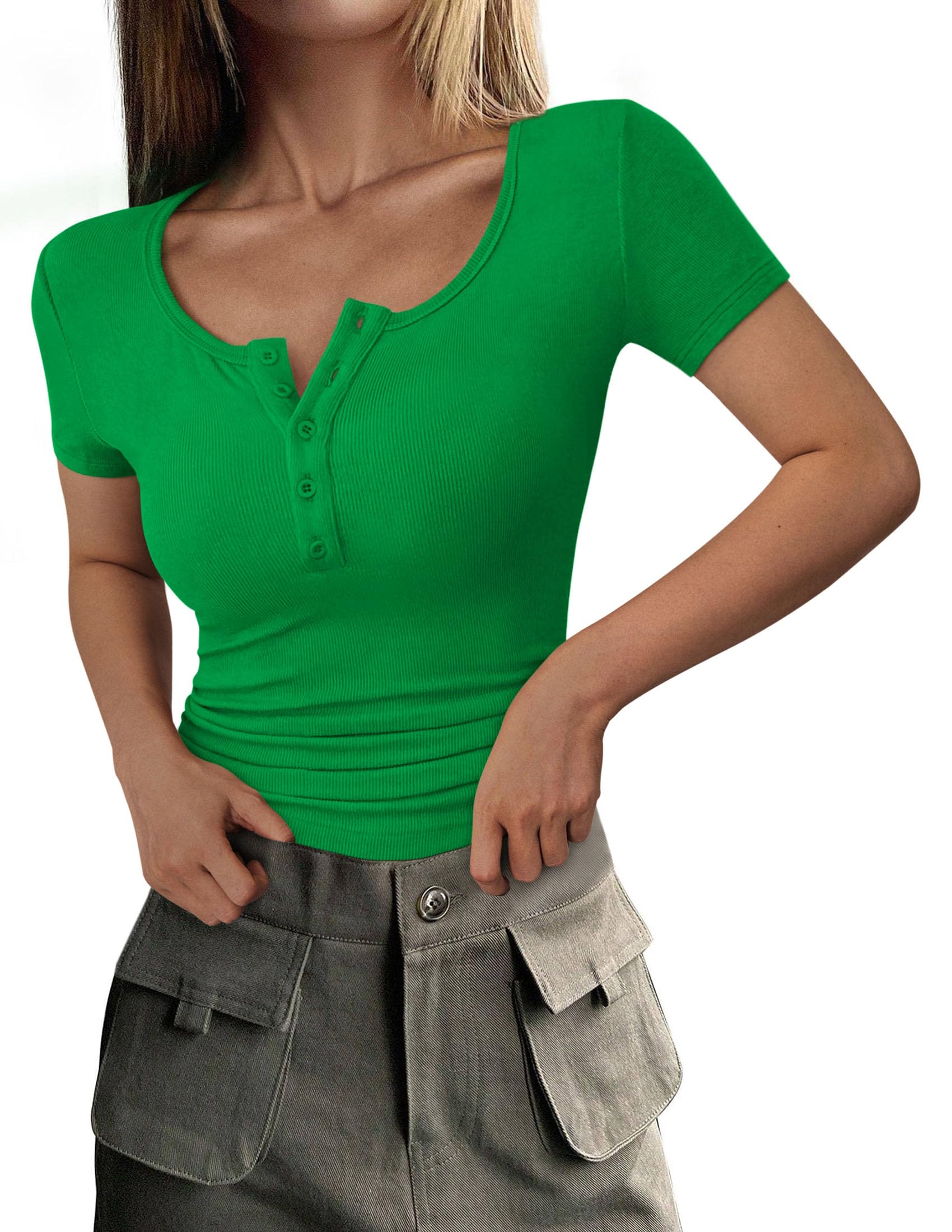 Women's Summer Tops Henley Tee Shirts (Green,X-Small)