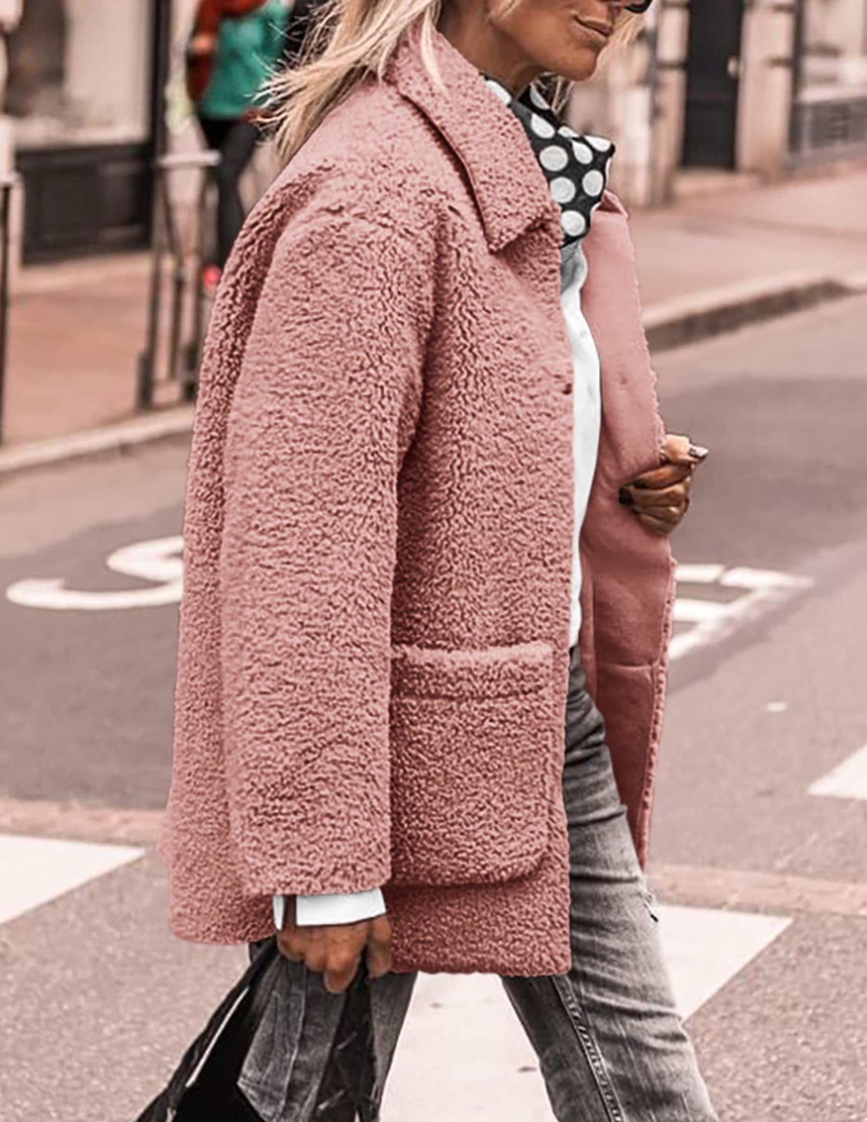 Women's Fleece Sherpa Coats Winter Outfits Pink,S