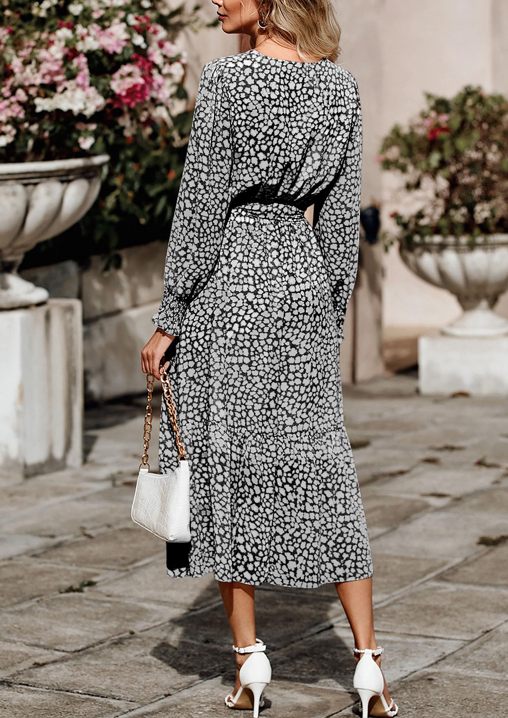 Womens Long Sleeve Boho Maxi Fall Floral Wedding Guest Dresses