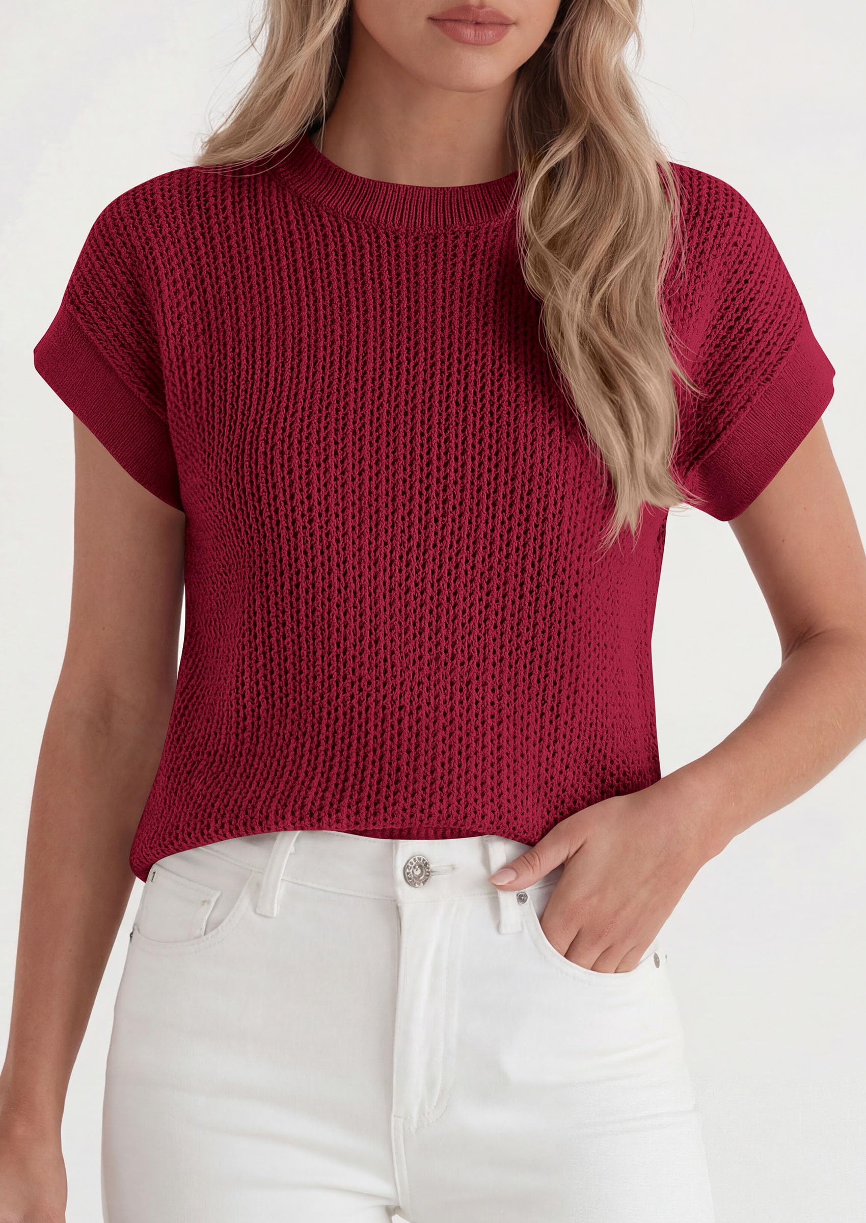 Women's Summer Sweater Vest Crochet Tops (Burgundy,S)