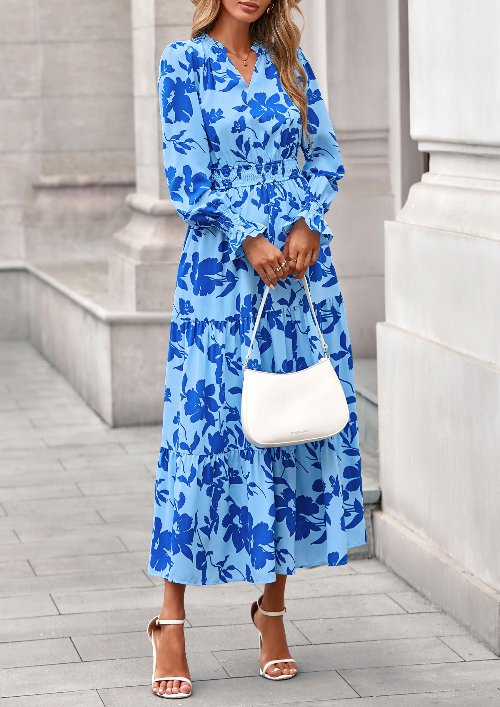 Women's Floral Maxi Dress Fall A Line Wedding Guest Dresses