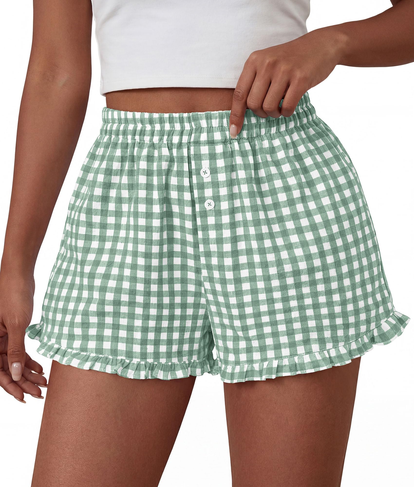 Womens Boxer Shorts Striped Gingham Ruffle Pajama Bottoms