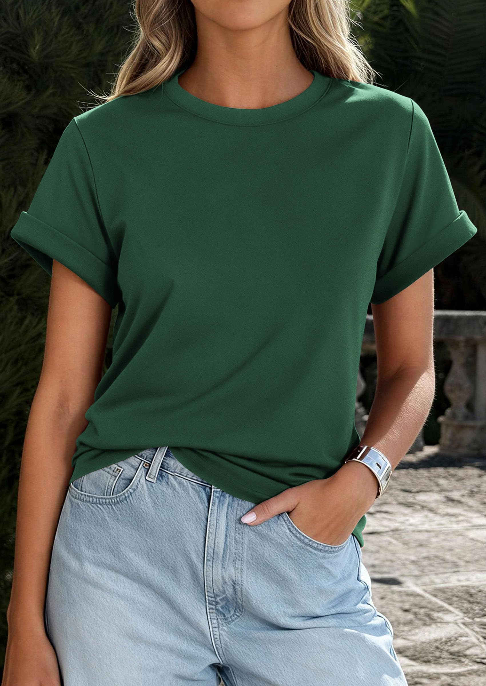 Womens Summer Tops Short Sleeve Shirts,Dark Green,S