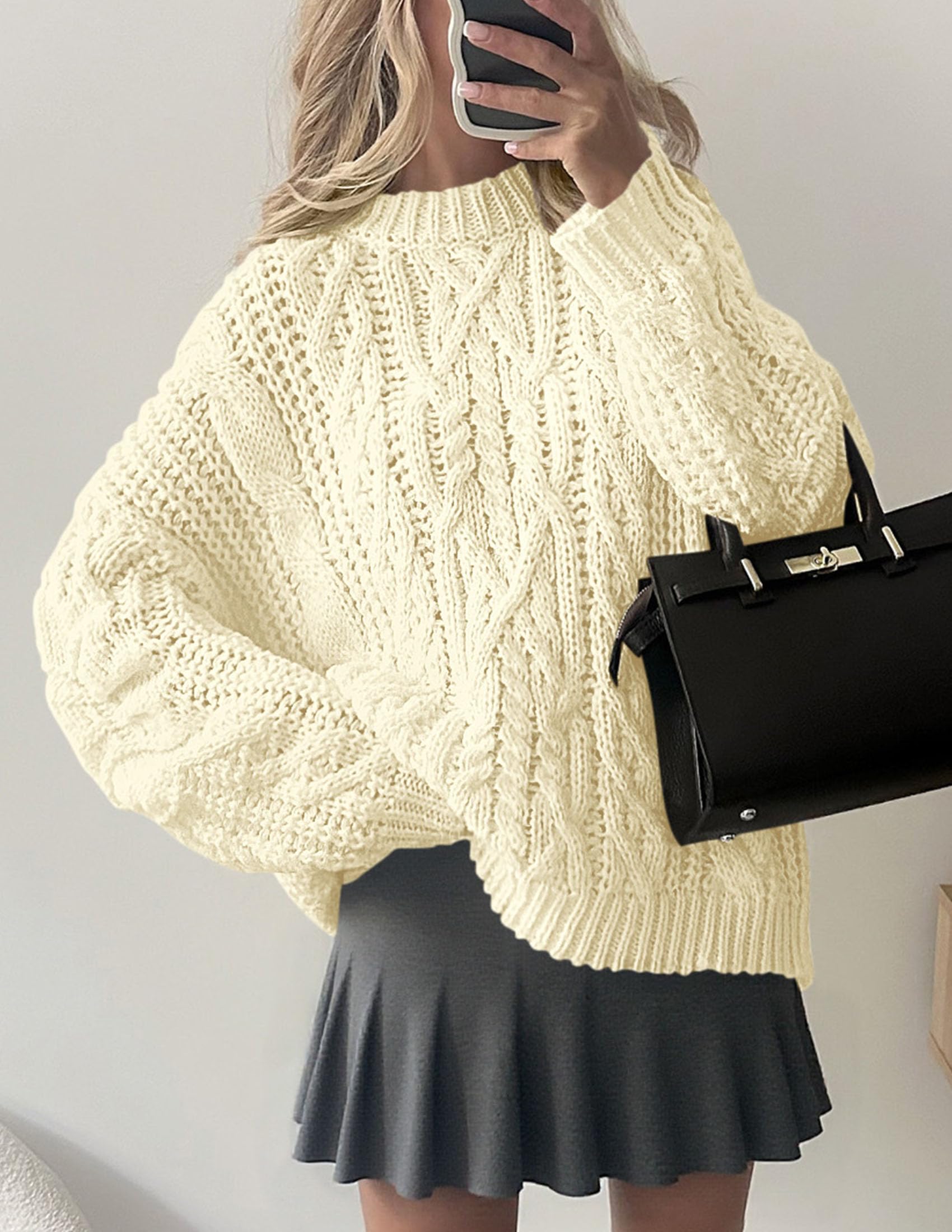 Womens Oversized Fall Sweaters Chunky Cable Knit Pullover Tops