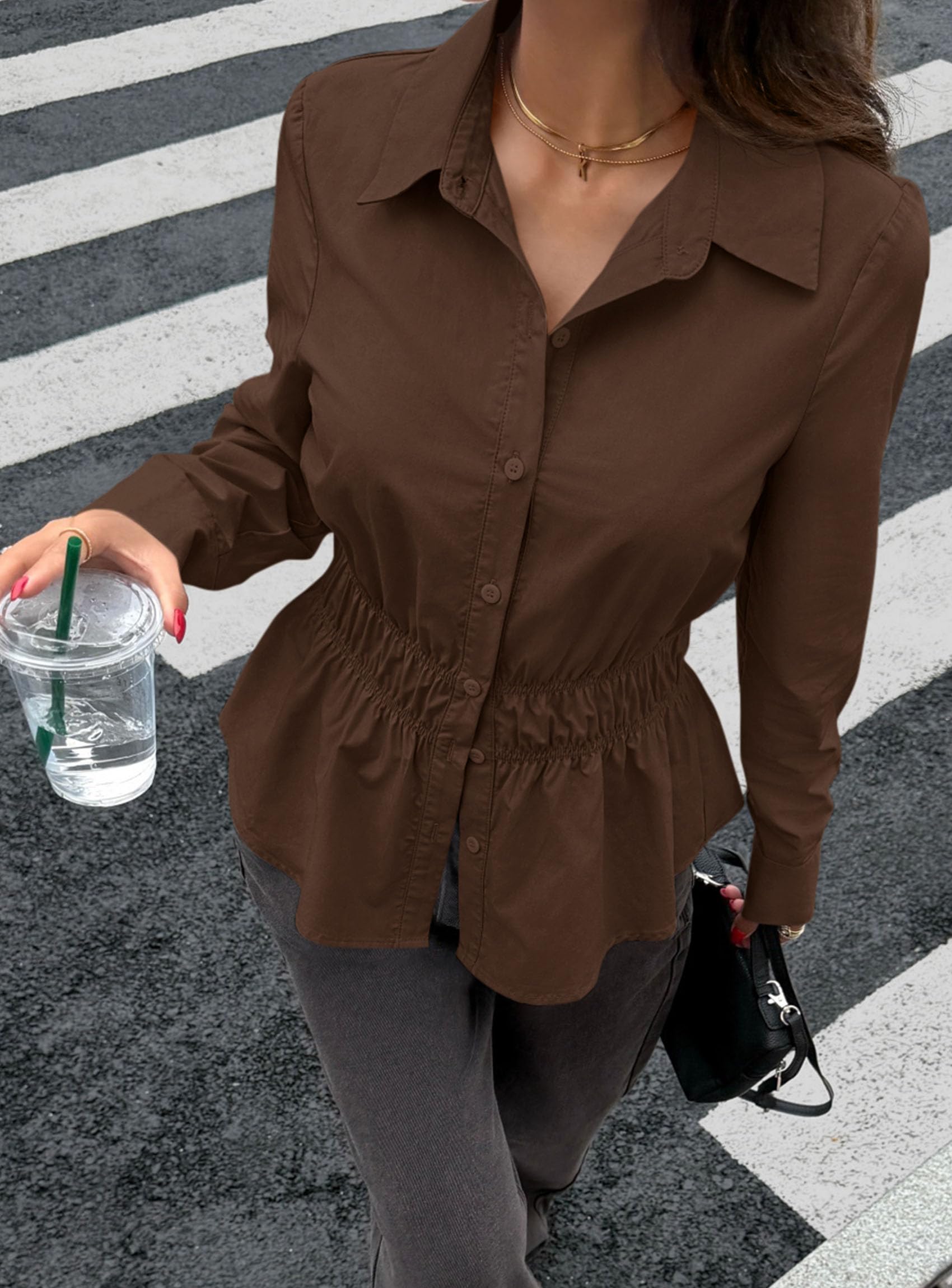Women's Peplum Button Down Work Shirts Business Casual Tops