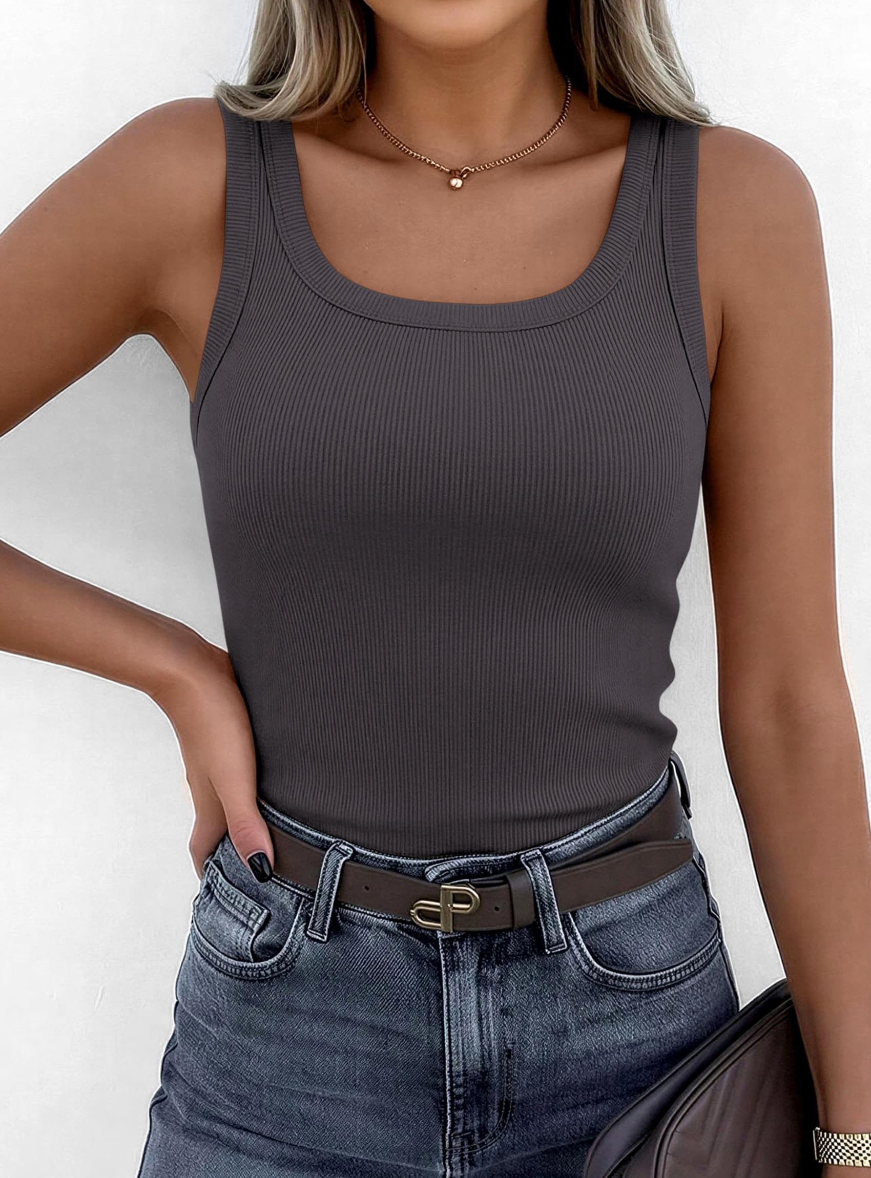 Tank Tops for Women Summer Sleeveless Tops,Dark Grey,XS