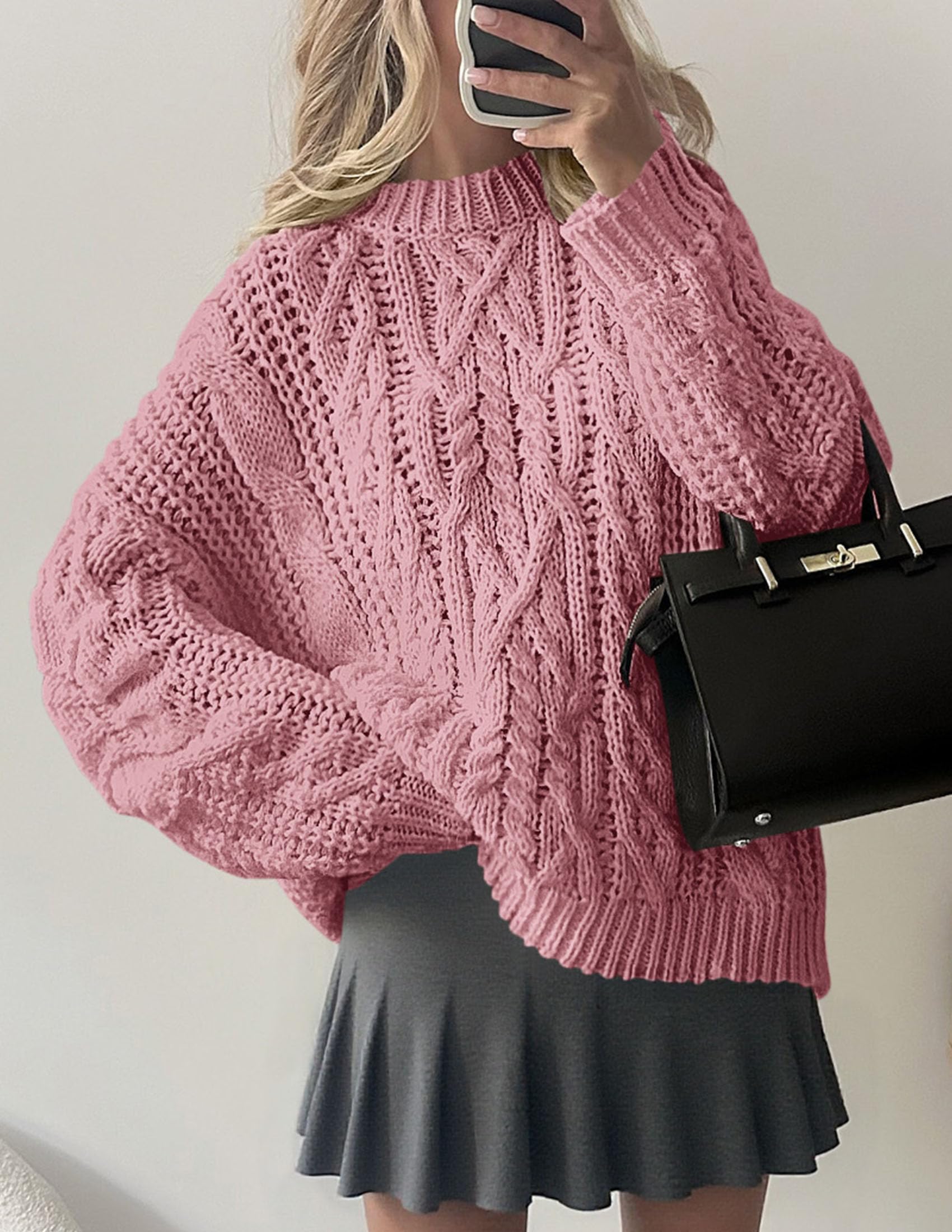 Womens Oversized Fall Sweaters Chunky Cable Knit Pullover Tops