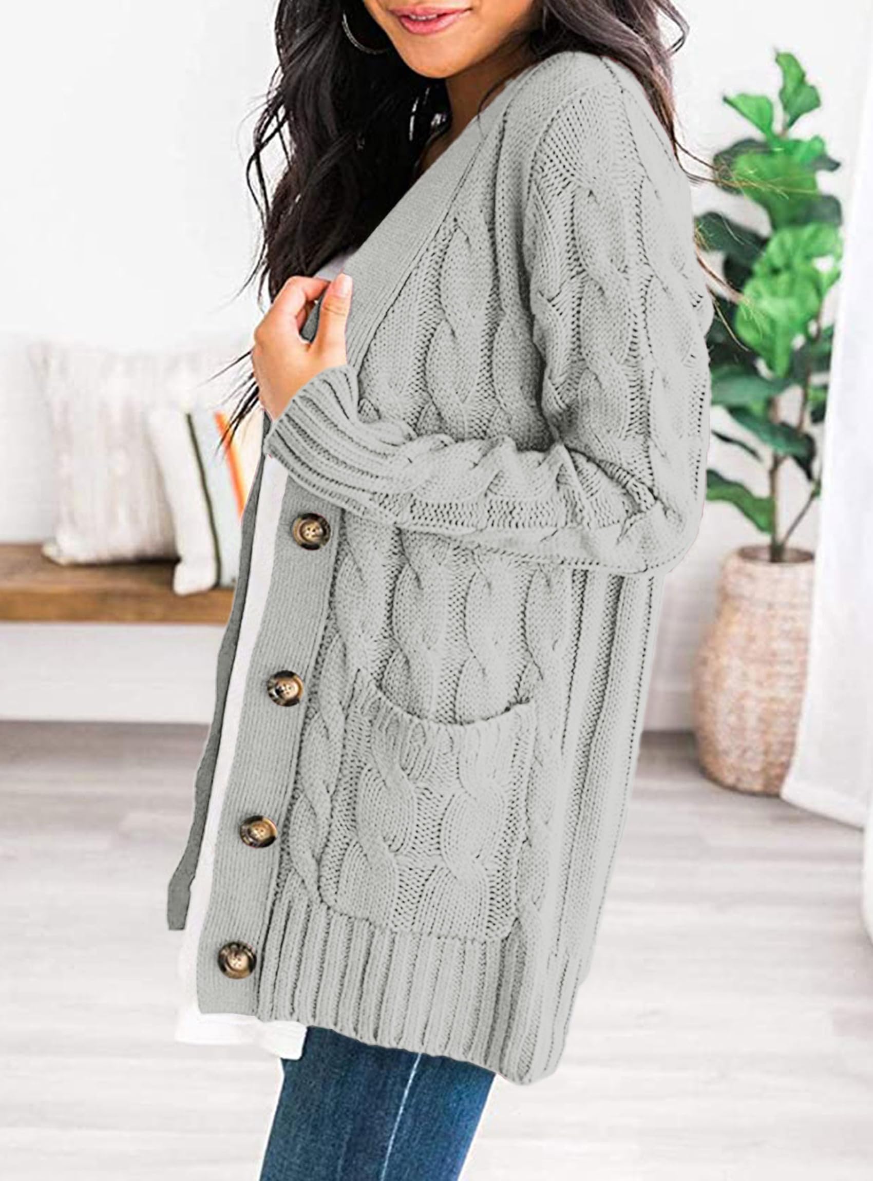 Women Chunky Cable Knit Cardigan Sweaters Fall Fashion Clothes