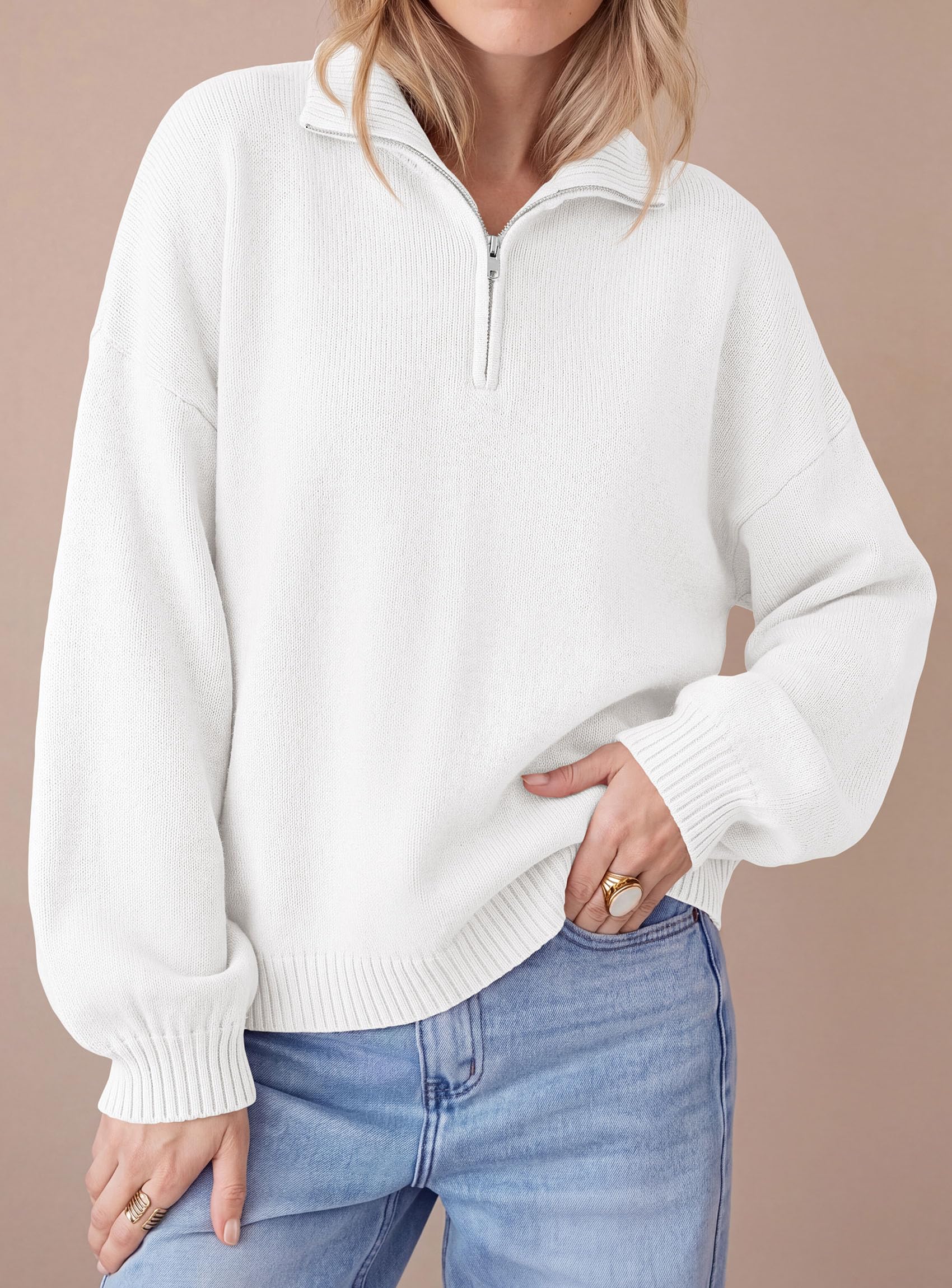 Women's Sweaters Oversized Quarter Zip Pullover Fall Outfits