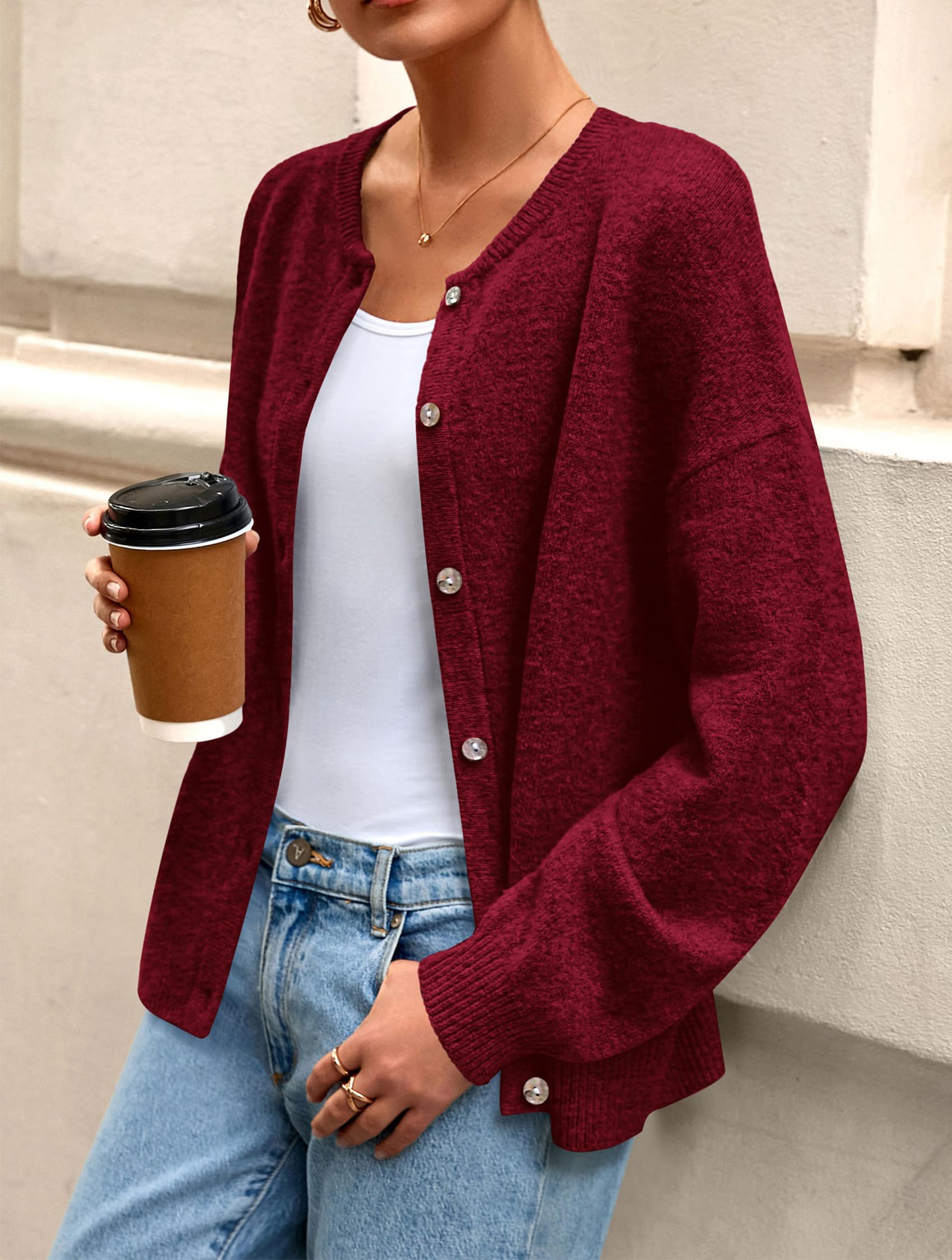Womens Long Sleeve Cardigan Sweaters Button Down Knit Tops
