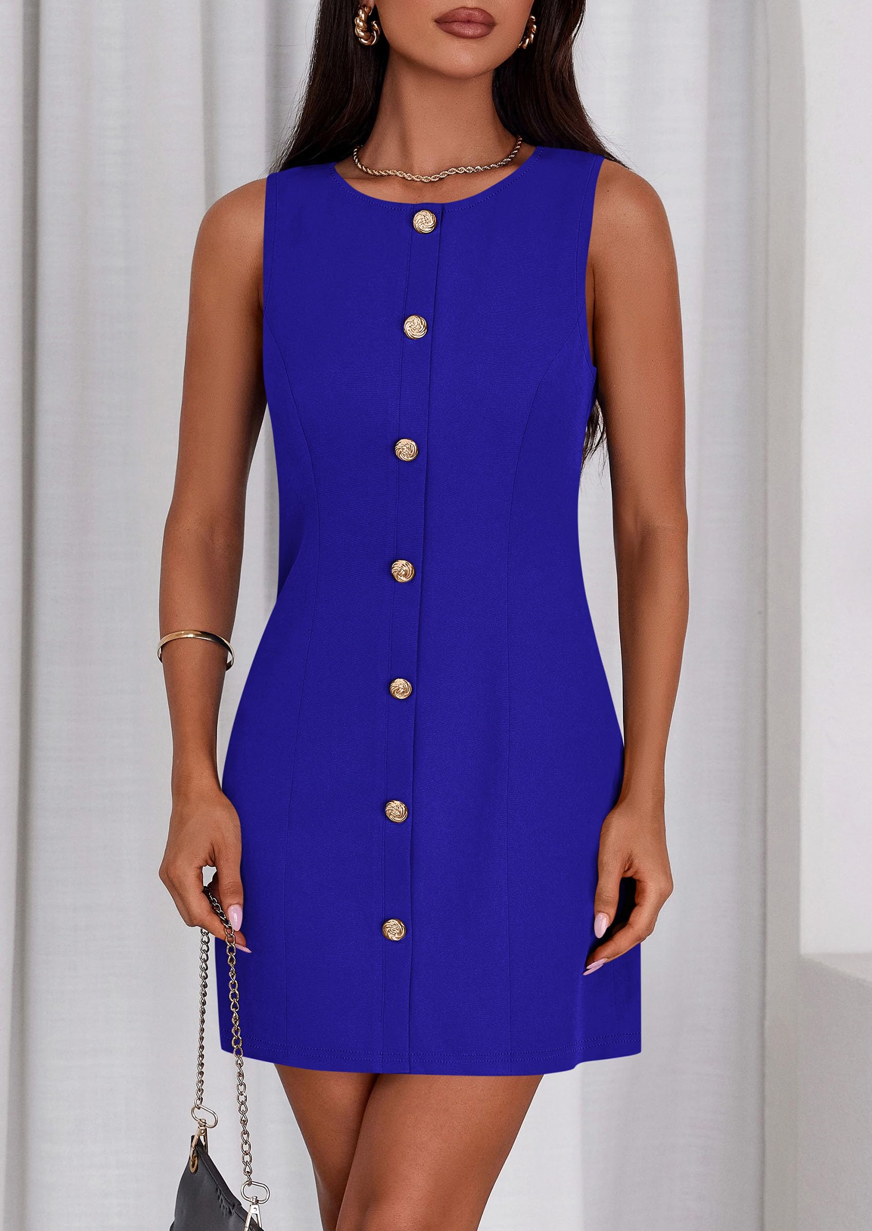 Women Business Casual Cocktail Work Short Dress,Blue,S