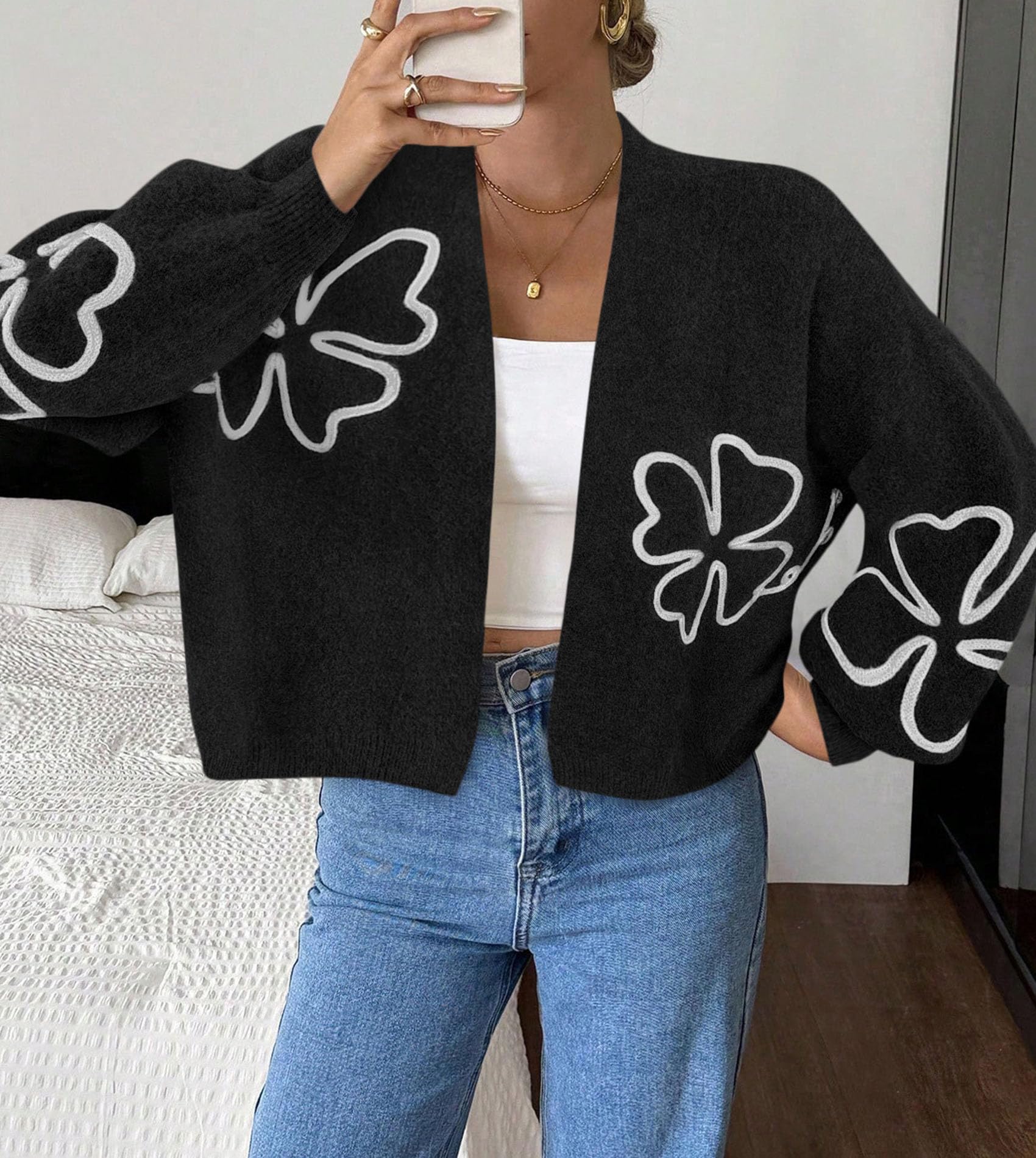 Women's Floral Oversized Cardigan Sweaters Trendy Fall Outfits