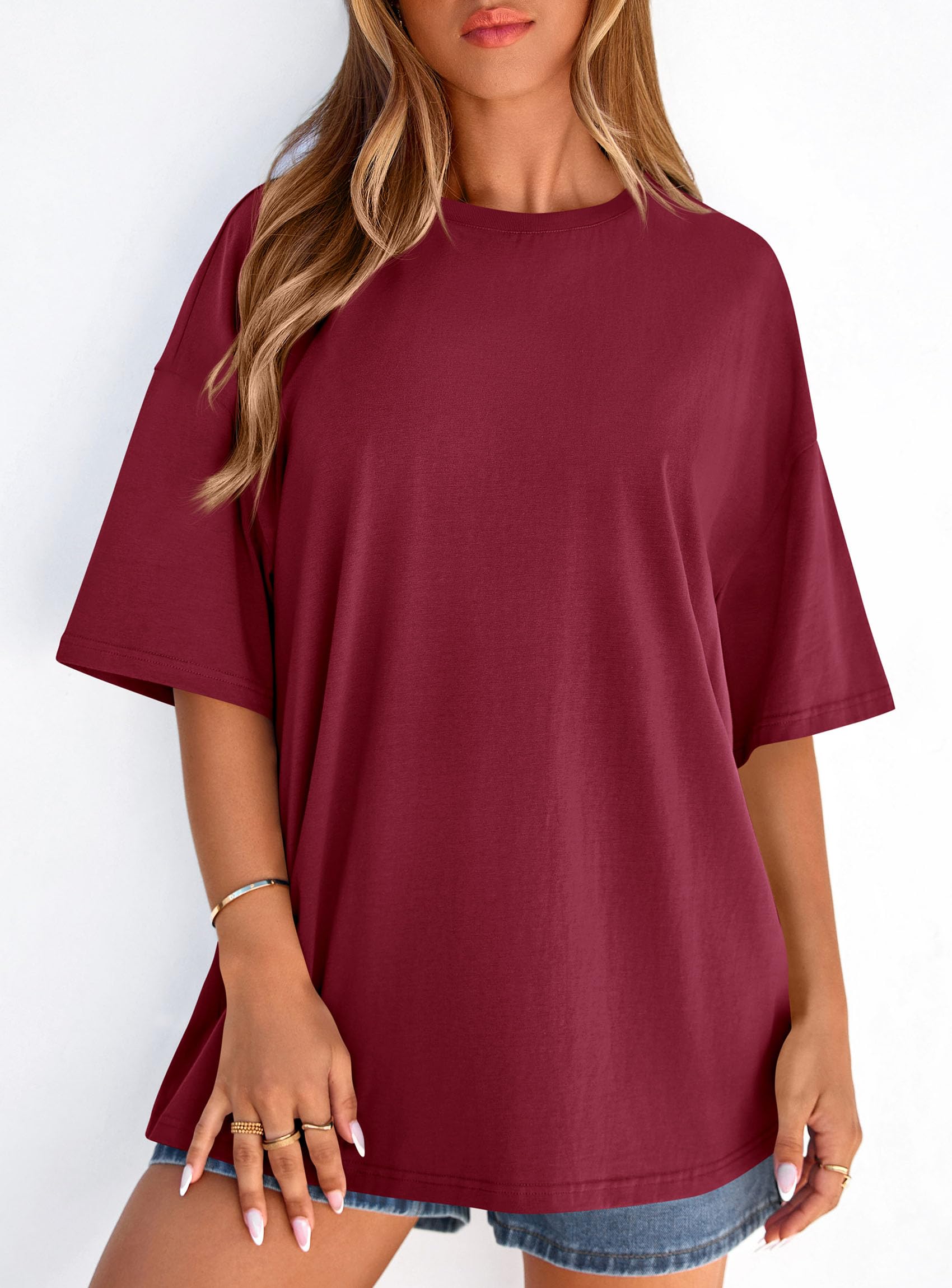 Women's Oversized Tshirts Going Out Tops (Burgundy,S)
