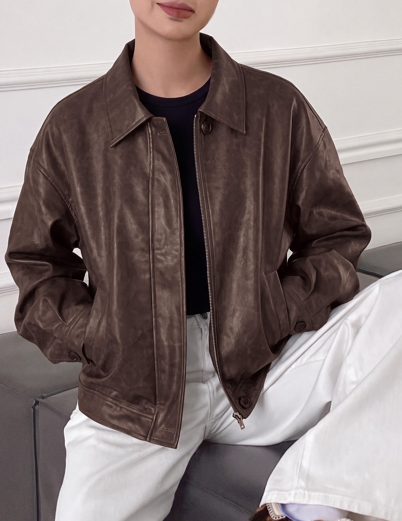 Women's Faux Leather Oversized Motorcycle Jackets Fall Outfits