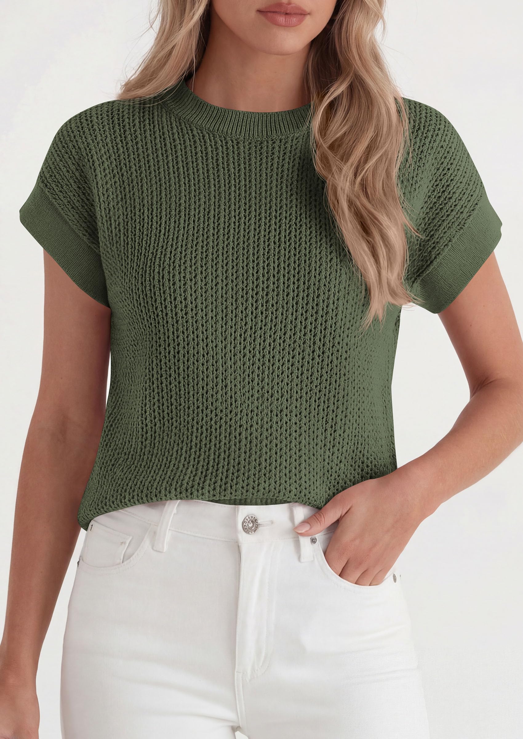 Women's Summer Sweater Vest Crochet Tops (Green,M)