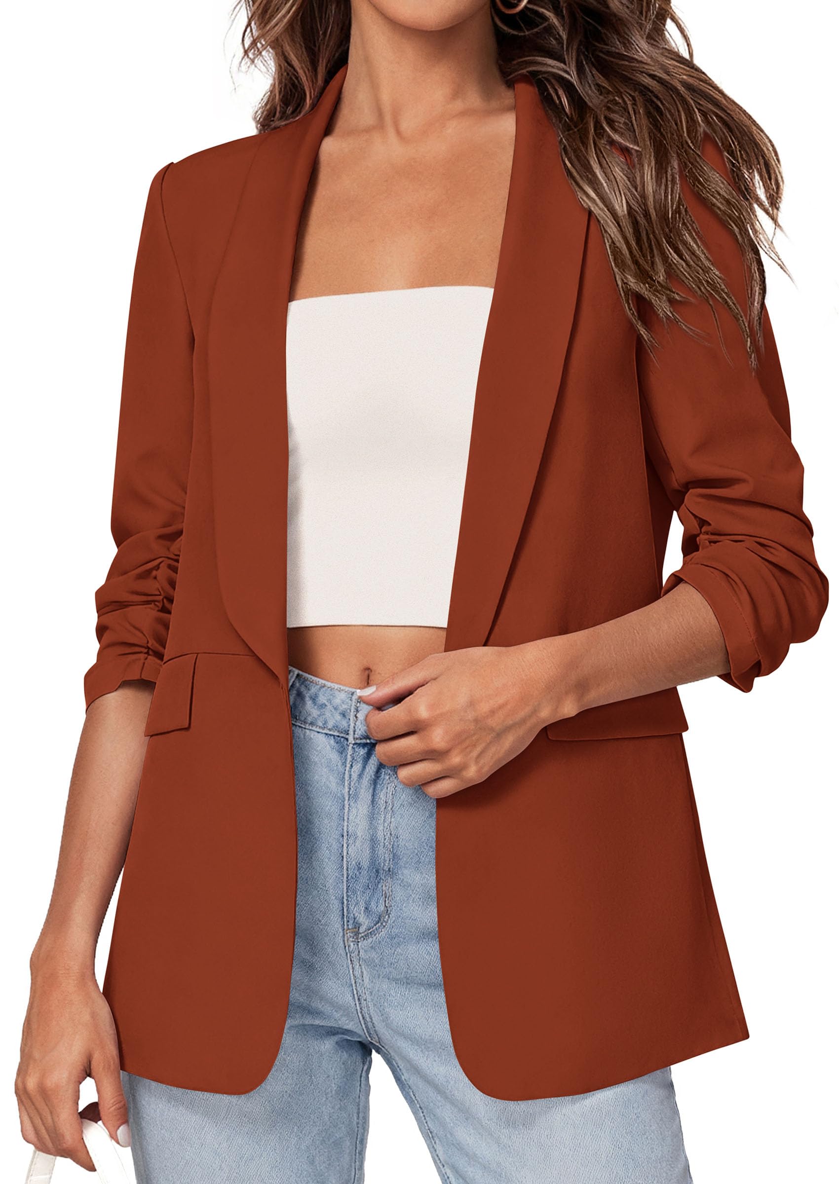 Women's Summer Blazers Business Casual Outfits Rust,XS