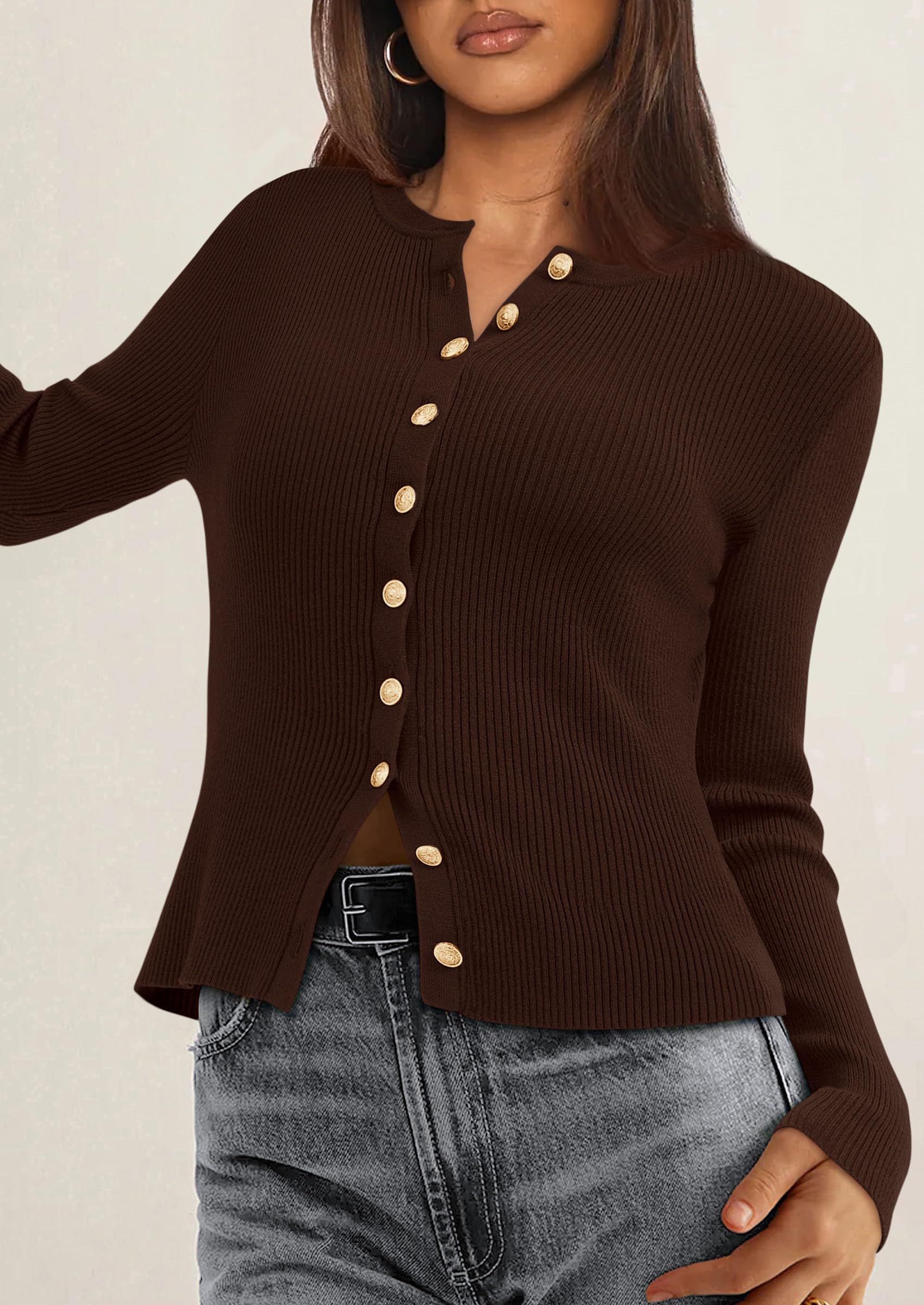 Women's Fall Lightweight Cardigan Sweaters,Brown,S