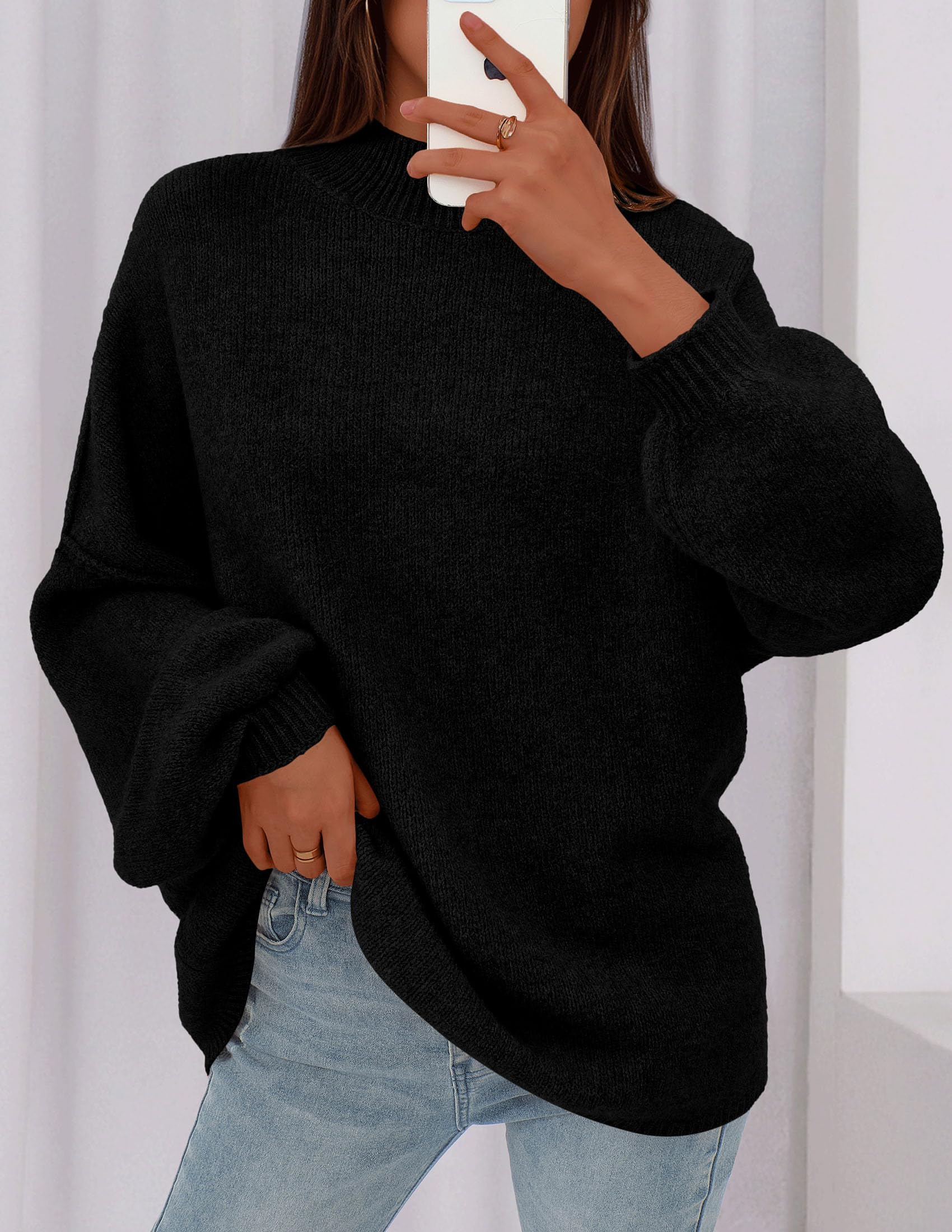 Women's Oversized Sweaters Fall Clothes (Black,S)