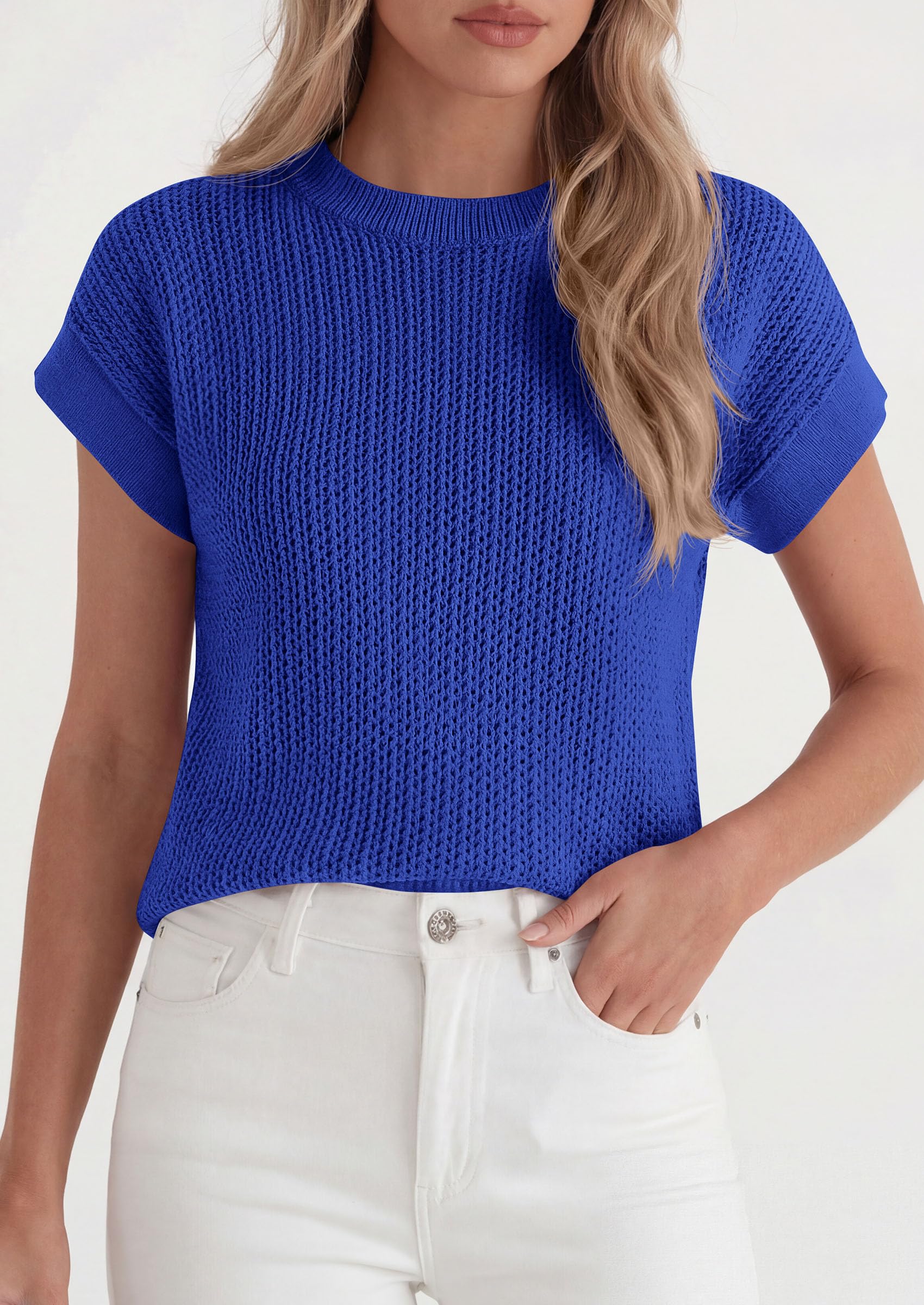 Women's Summer Sweater Vest Crochet Tops (Royal Blue,S)