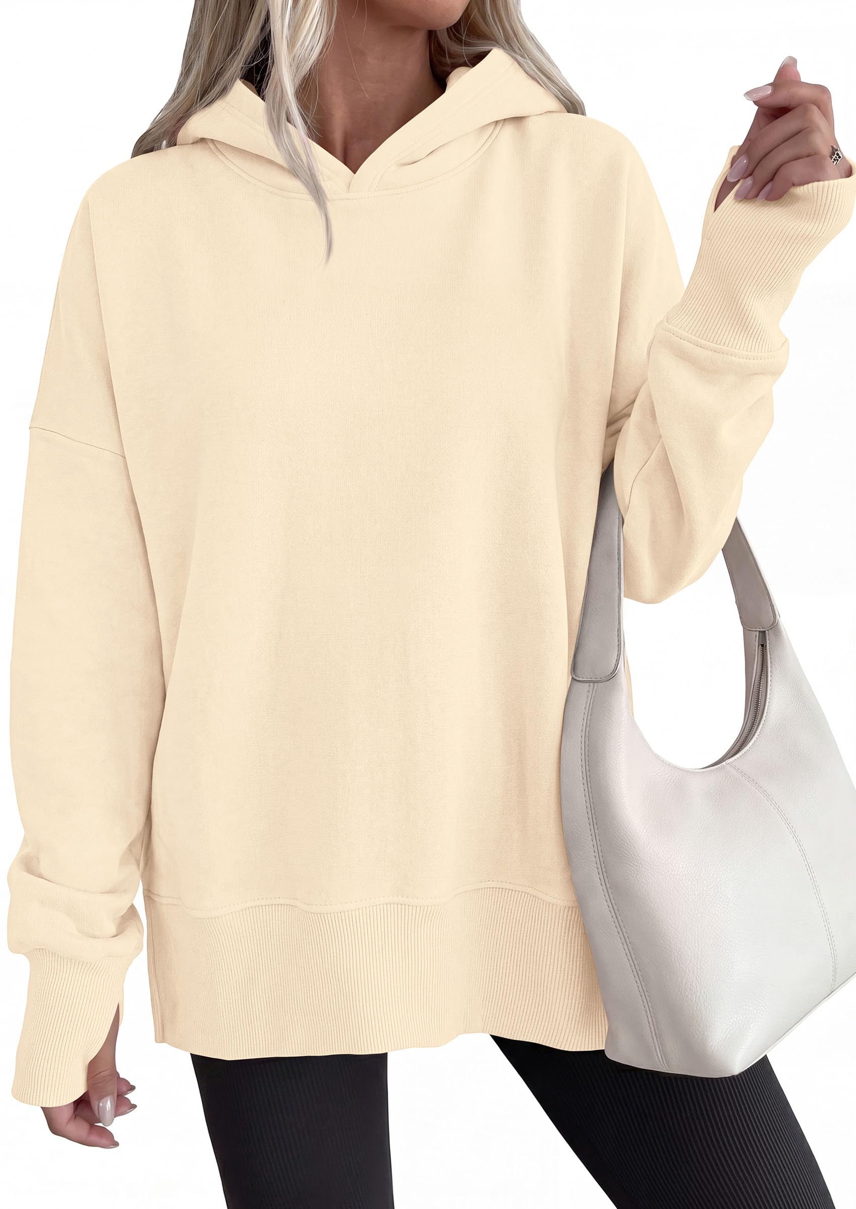 Womens Oversized Hoodies Side Slit Sweatshirts Apricot,S