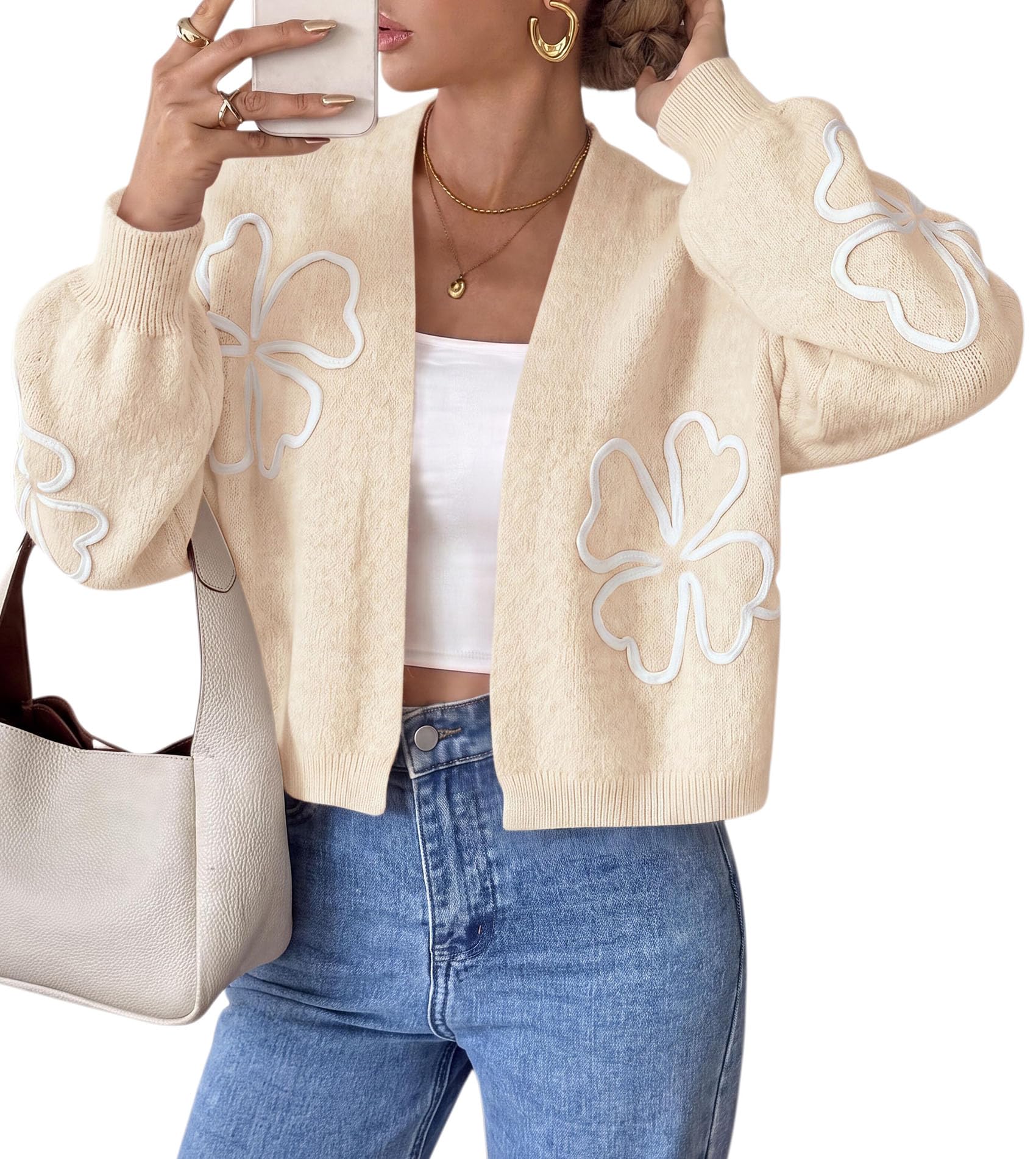 Women's Floral Oversized Cardigan Sweaters Trendy Fall Outfits
