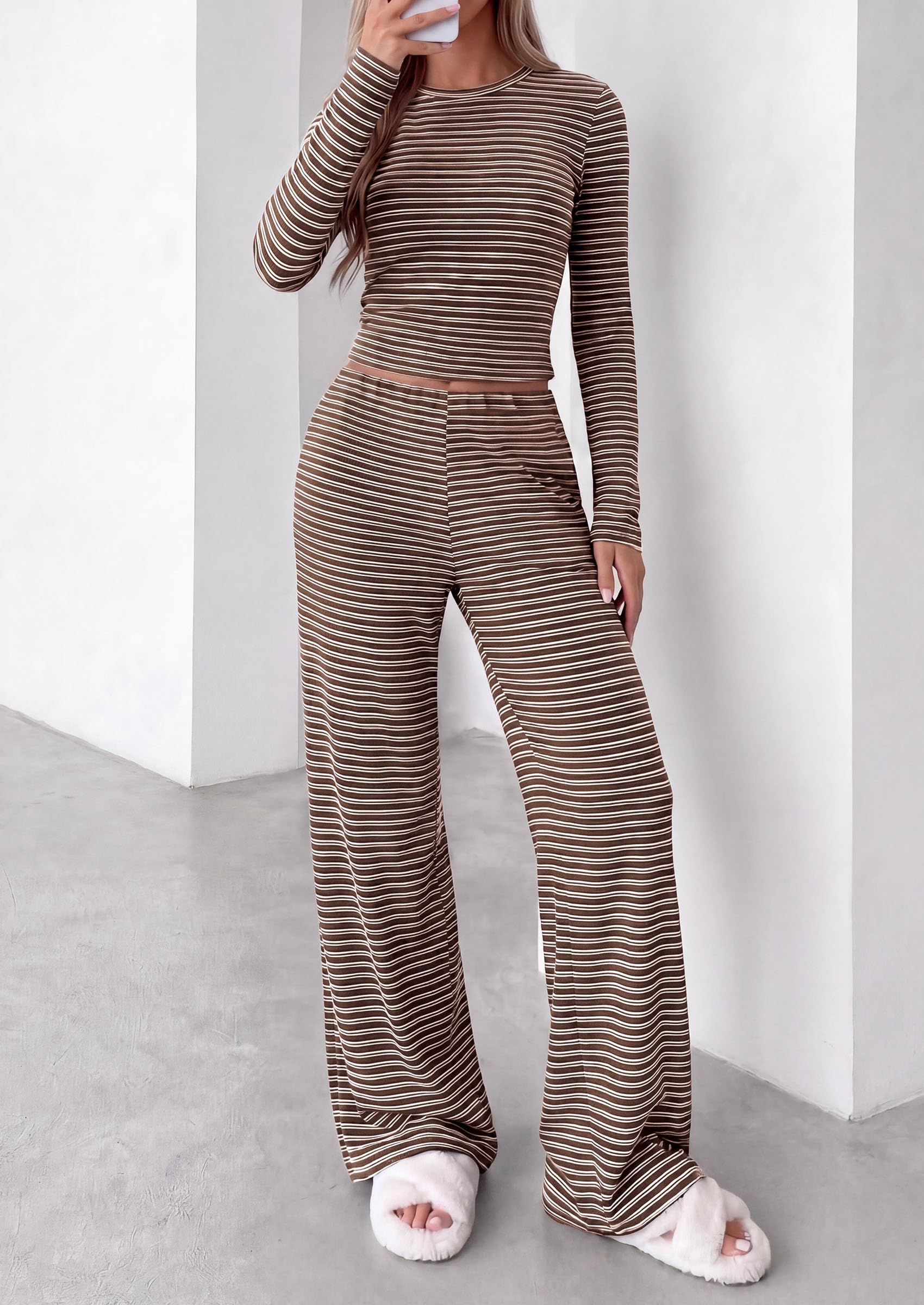 Lounge Sets for Women Fall 2 Piece Knit Matching Striped Set