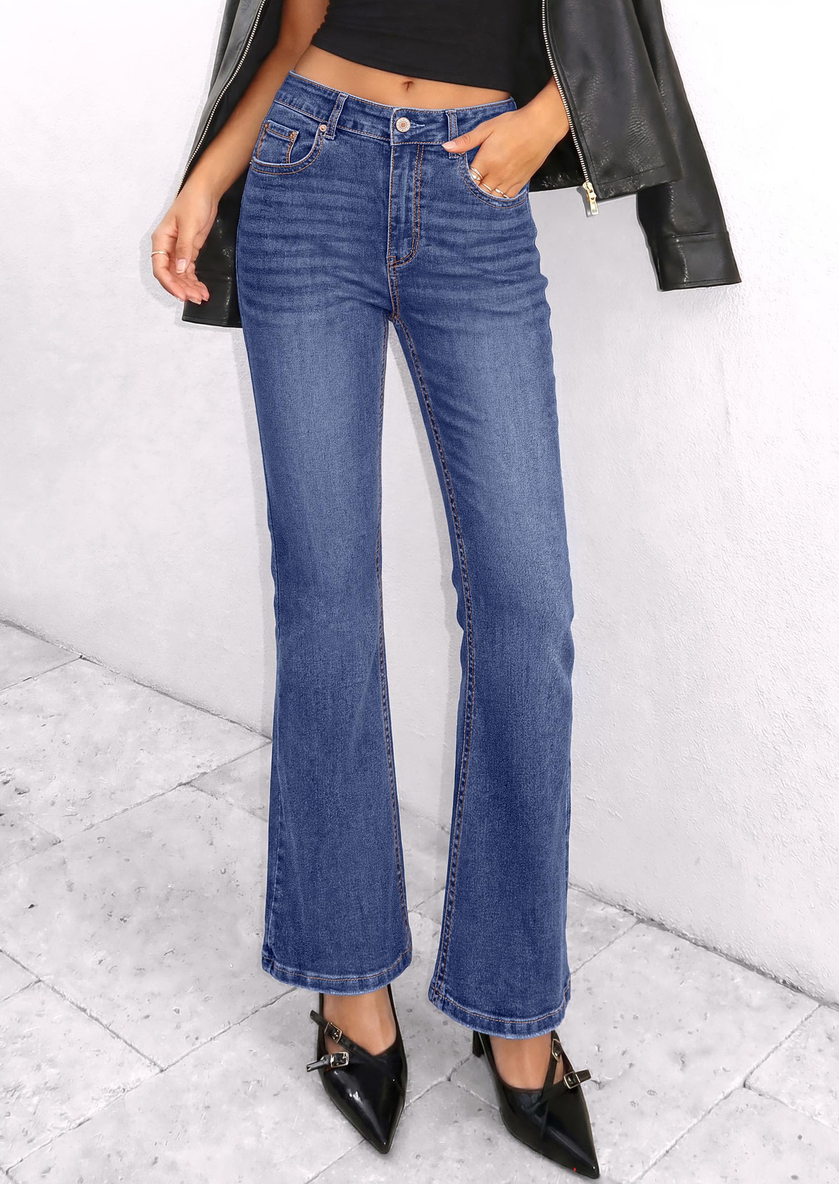 Women's Bootcut Denim Jeans Flare High Waisted Wide Leg Pants