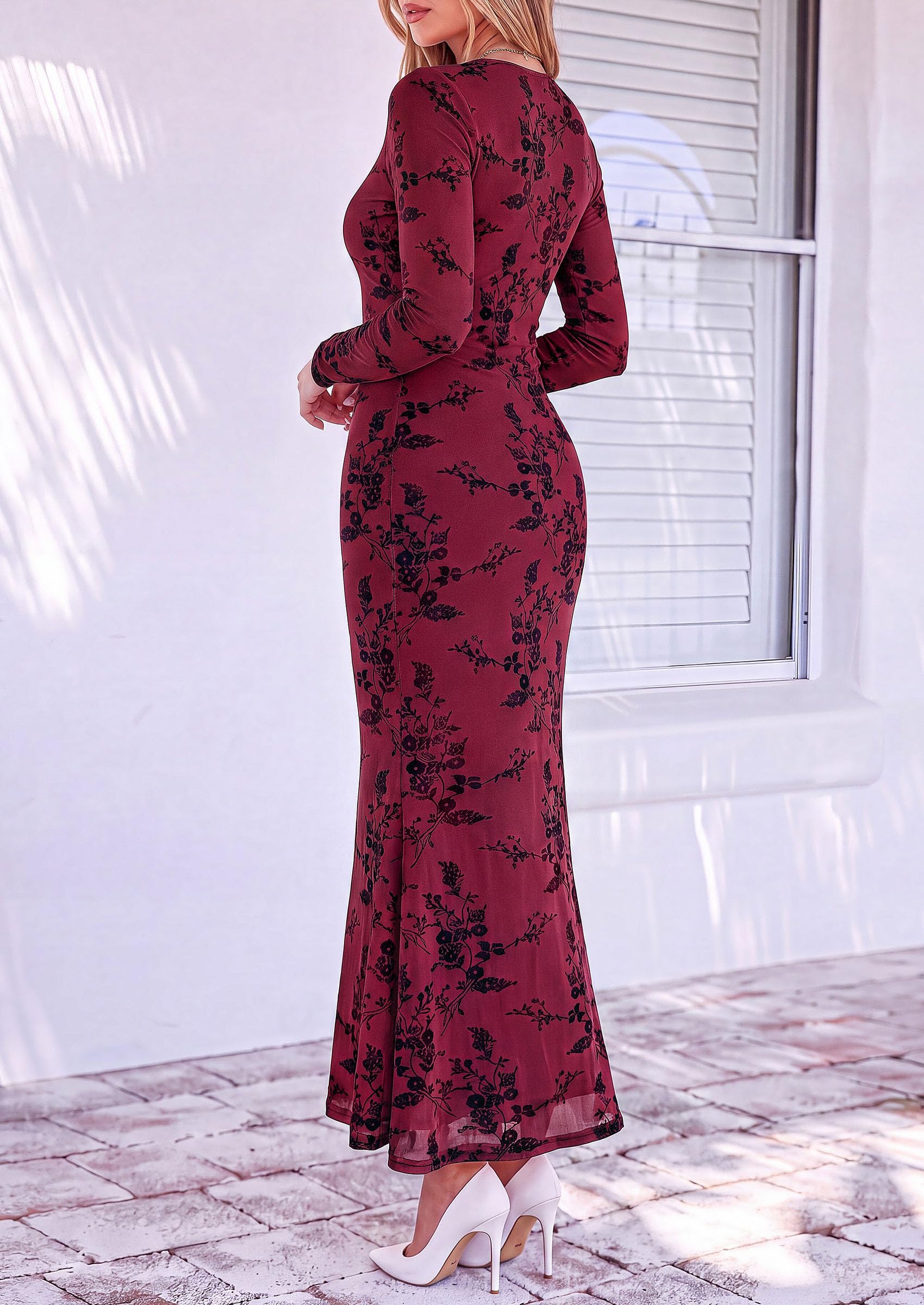 Women's Formal Floral Maxi Dress Fall Wedding Guest Dresses