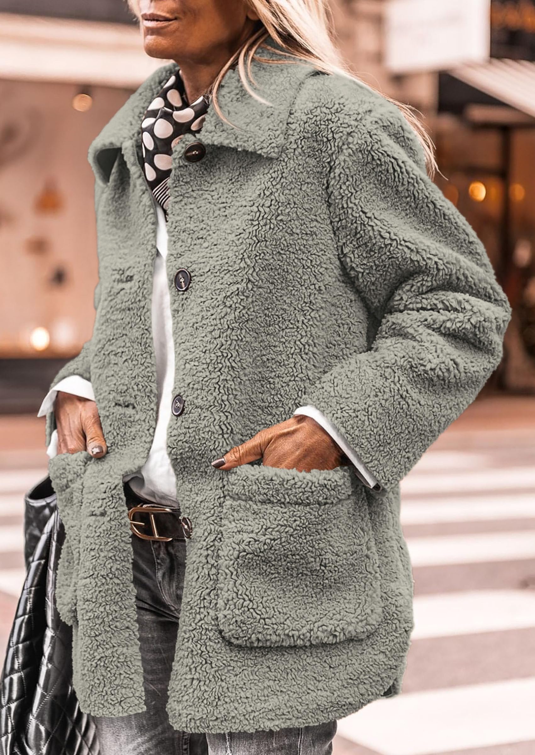 Women's Fleece Sherpa Coats Winter Outfits Grey,S