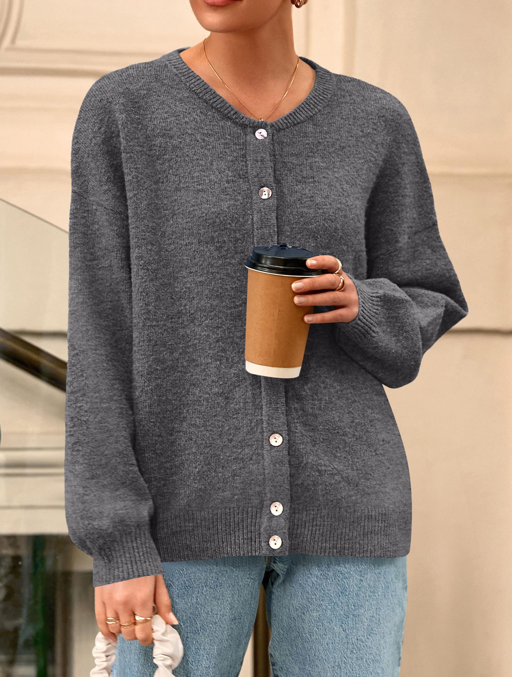 Womens Long Sleeve Cardigan Sweaters Button Down Knit Tops