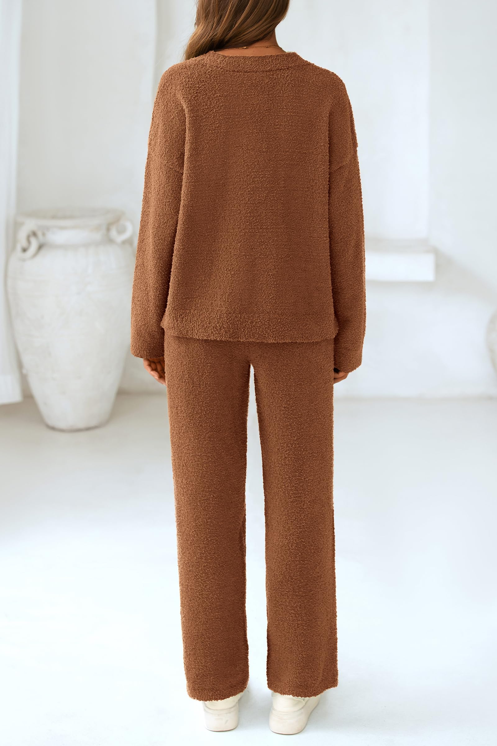 Lounge Sets for Women Fall 2 Piece Fuzzy Sweater Pajama Set