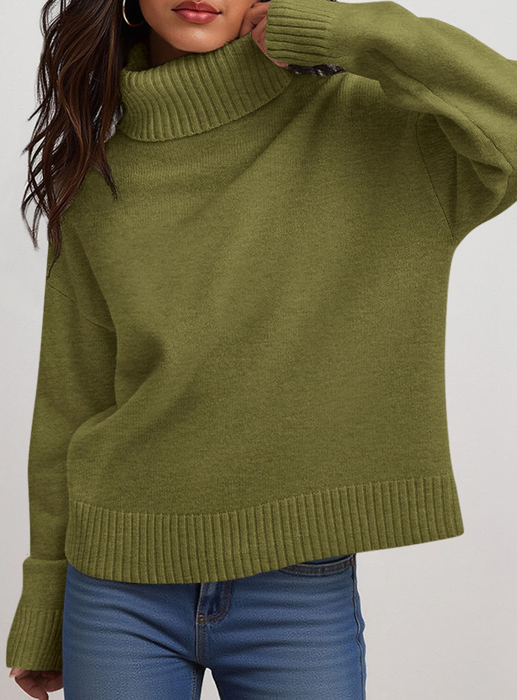 Womens Turtleneck Long Sleeve Knit Sweater,Olive Green,M