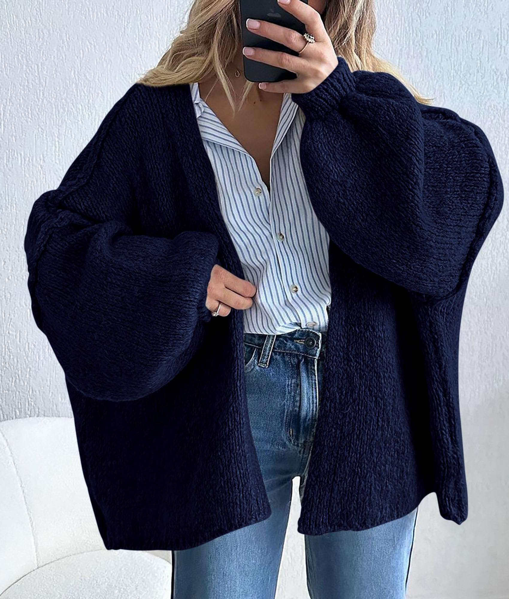 Womens Open Front Oversized Cardigan Sweaters,Navy,XS