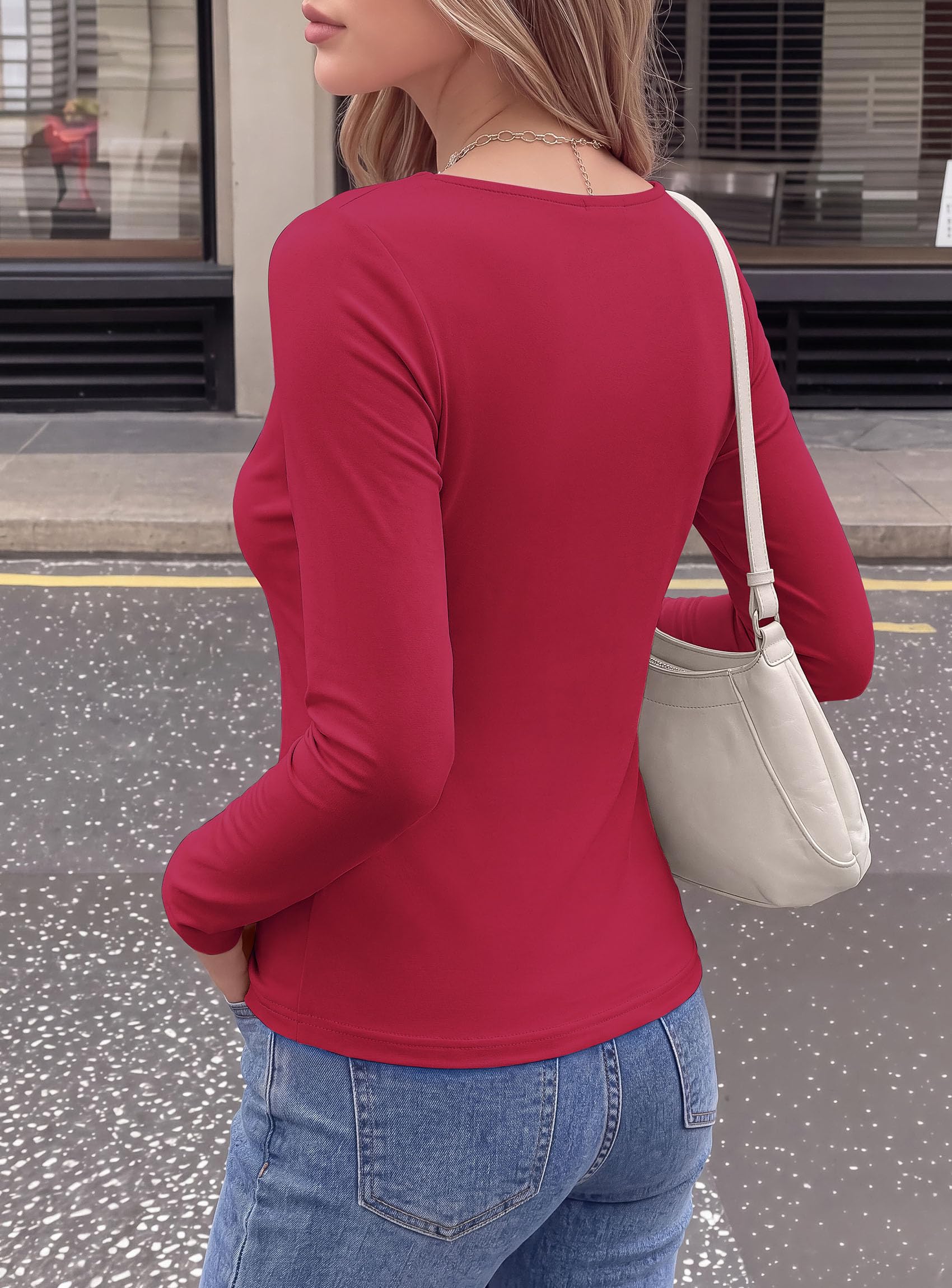 Cowl Neck Tops for Women Fashion Long Sleeve Shirt Burgundy