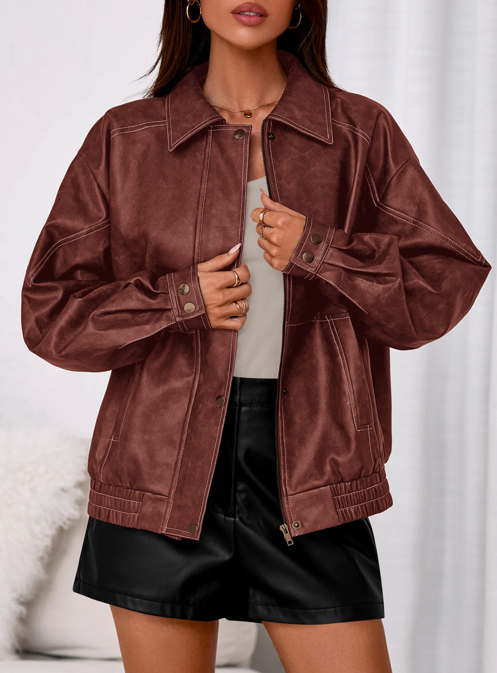 Womens Oversized Faux Leather Jacket Fall Winter Outfits