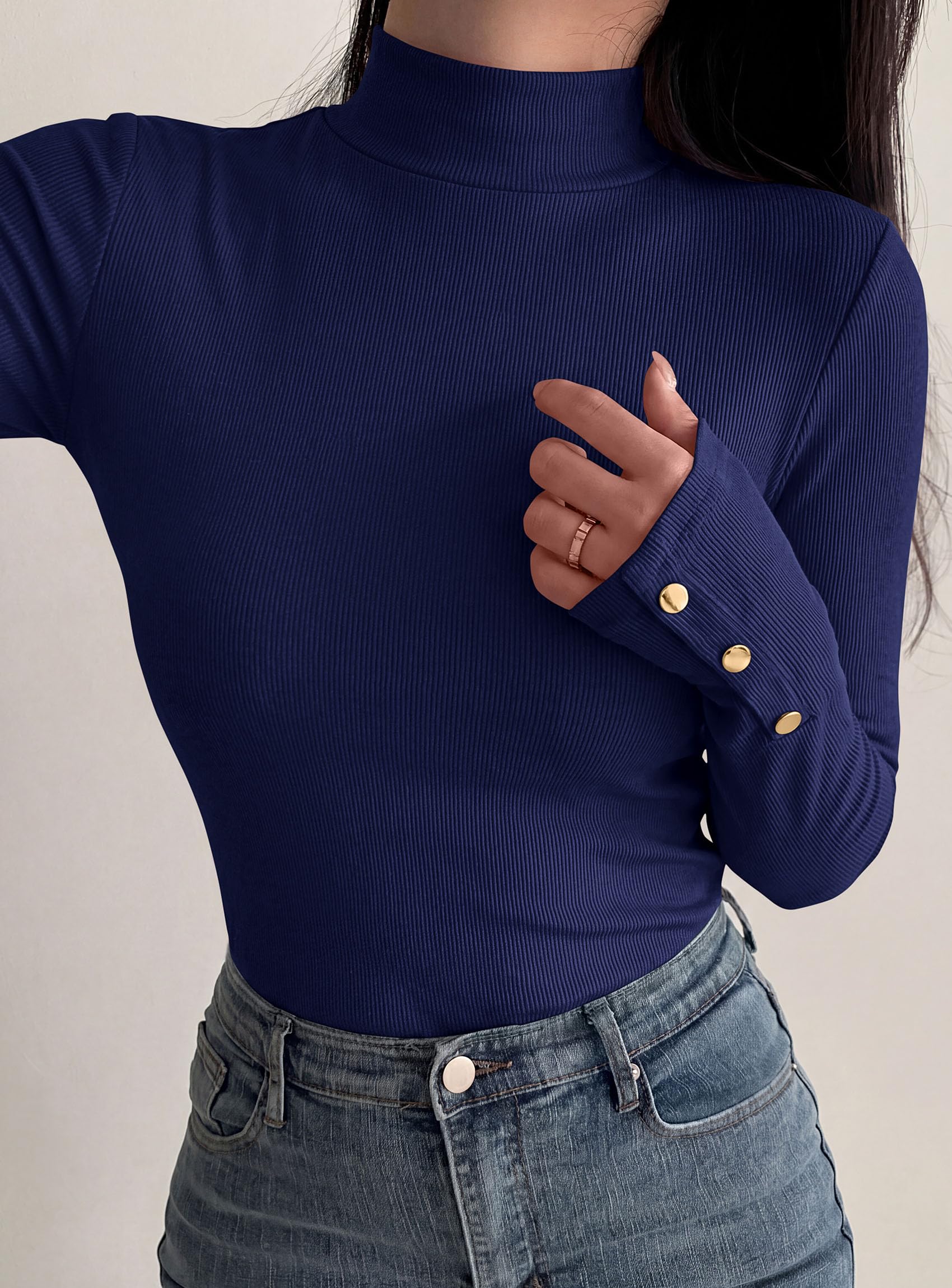 Women's Long Sleeve Shirts Fall Going Out Tops,Navy Blue,XS