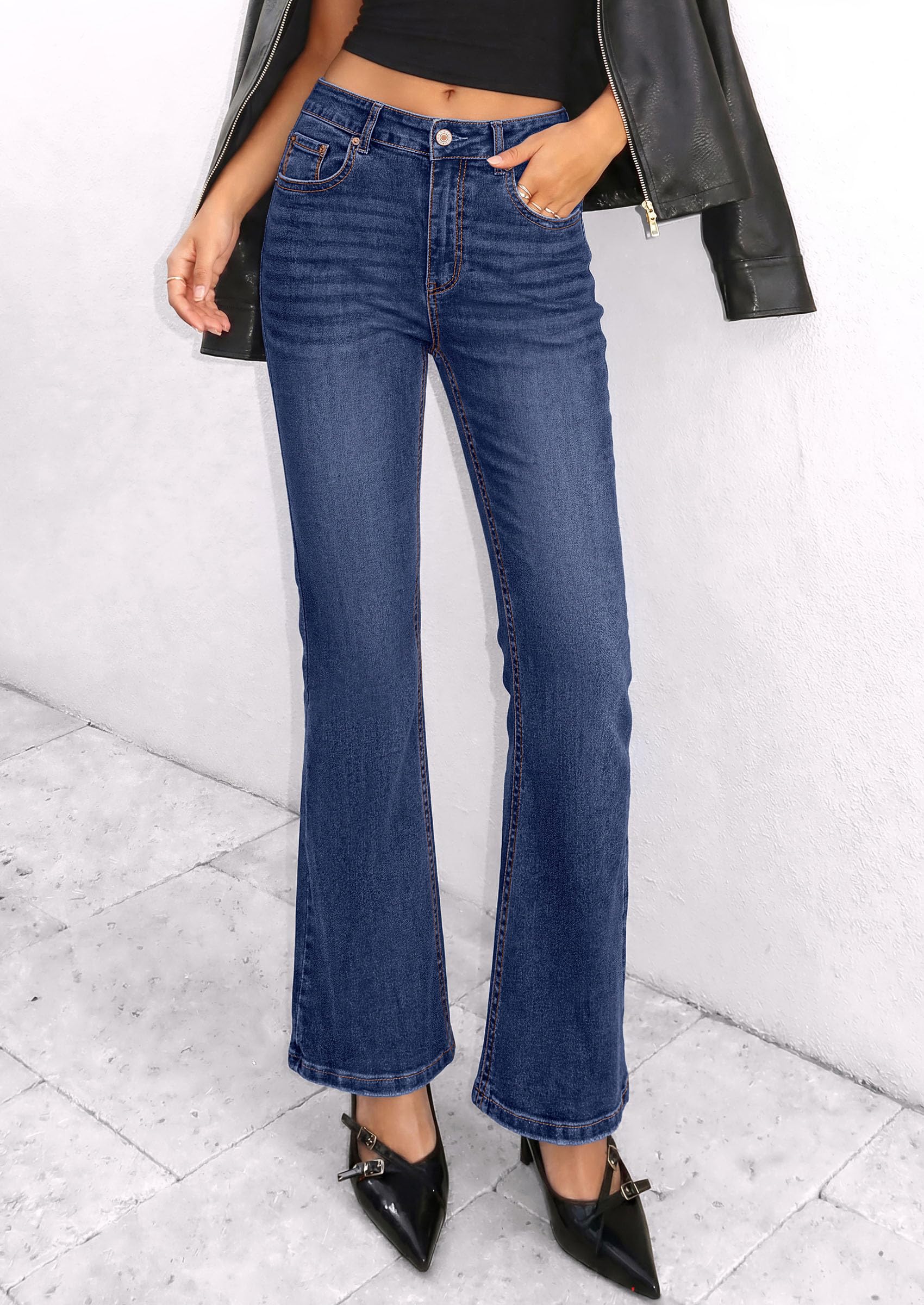 Women's Bootcut Denim Jeans Flare High Waisted Wide Leg Pants