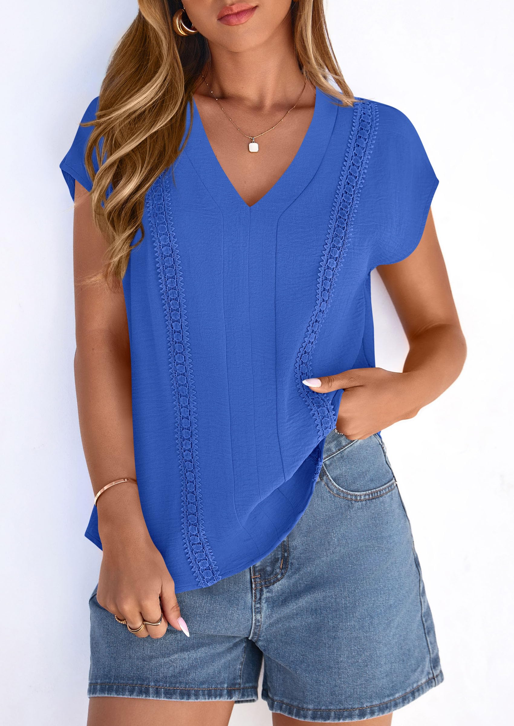 Women's Summer Tops Dressy Casual Blouses,Blue,S