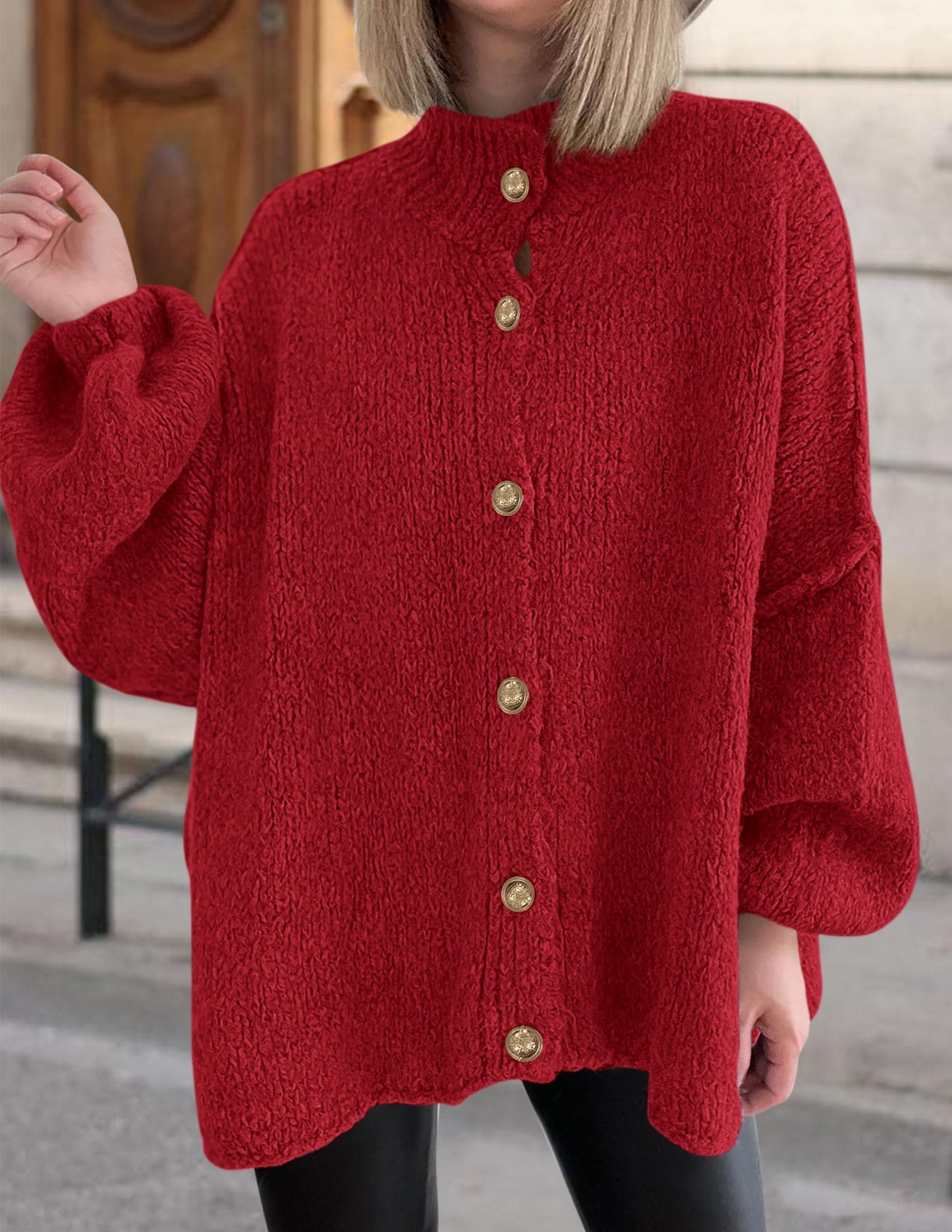 Women's Oversized Chunky Cardigan Sweaters(Jujube Red,Small)