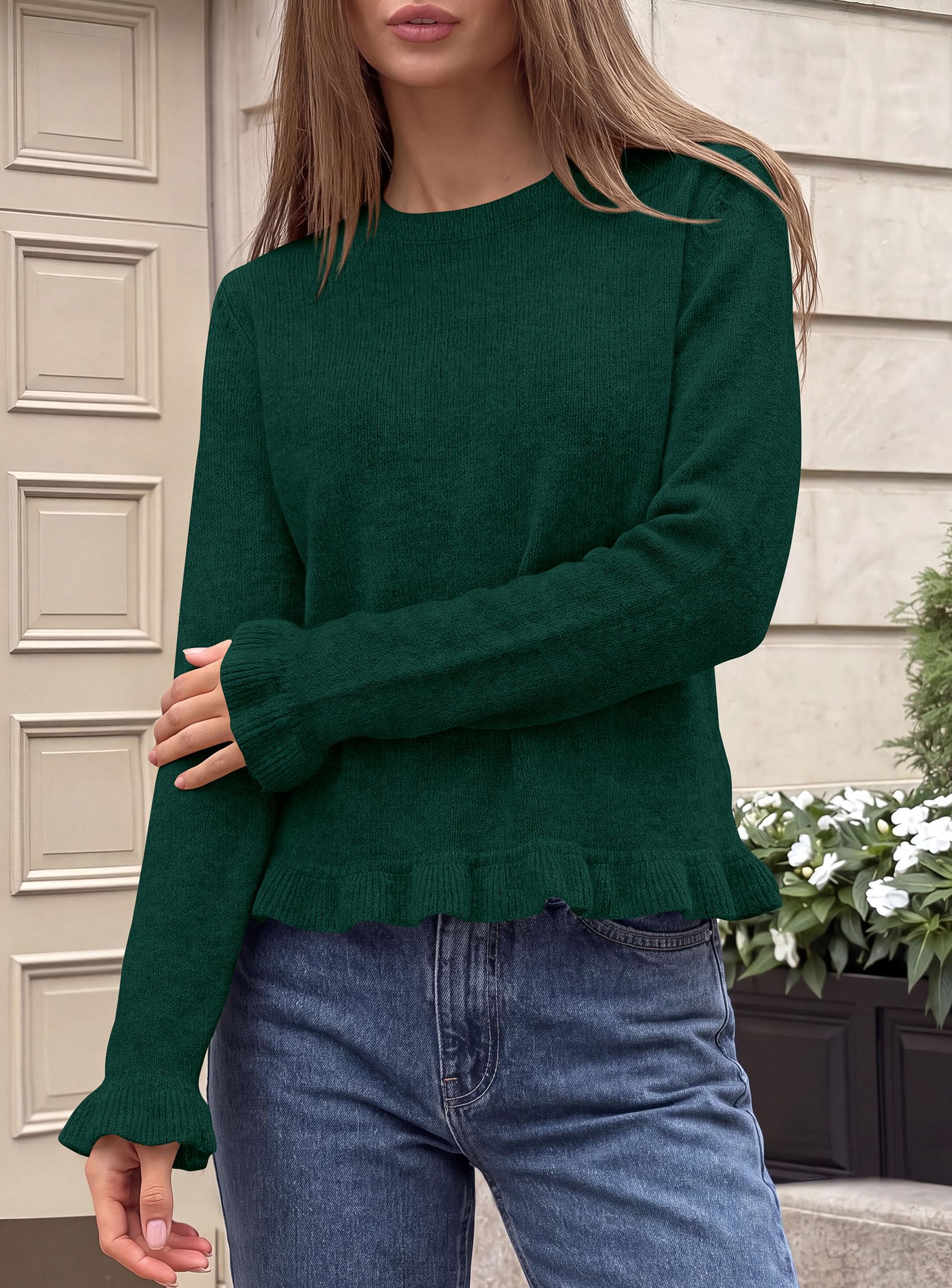 Women's Ruffle Sweaters Fall Fashion Cozy Knit Pullover