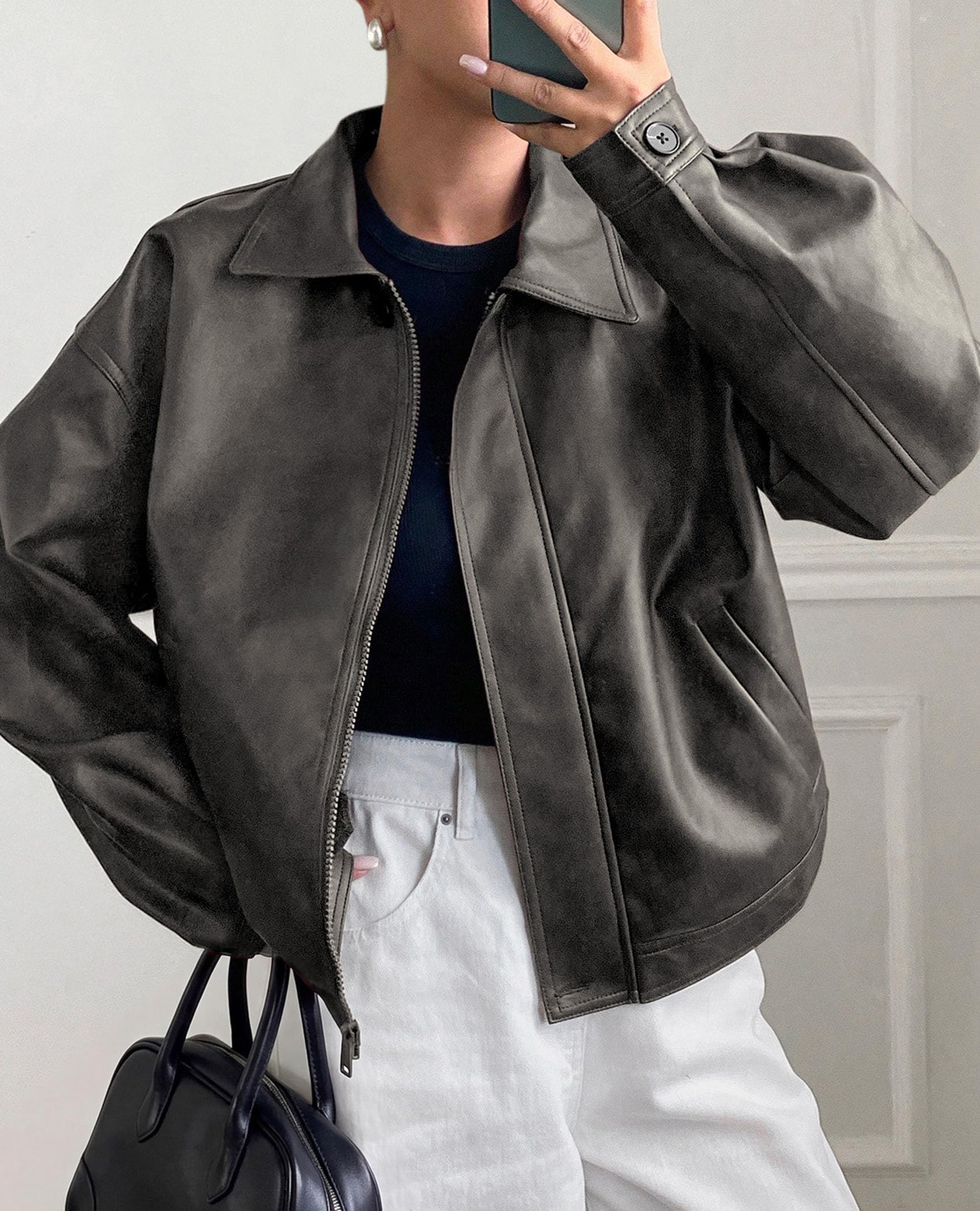 Women's Faux Leather Oversized Motorcycle Jackets Fall Outfits