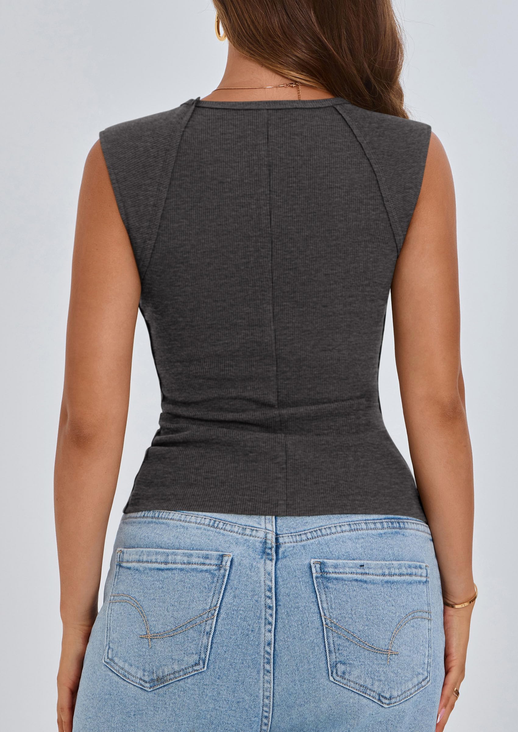 Women's Cap Sleeve Ribbed Tank Tops Summer, Dark Grey,S