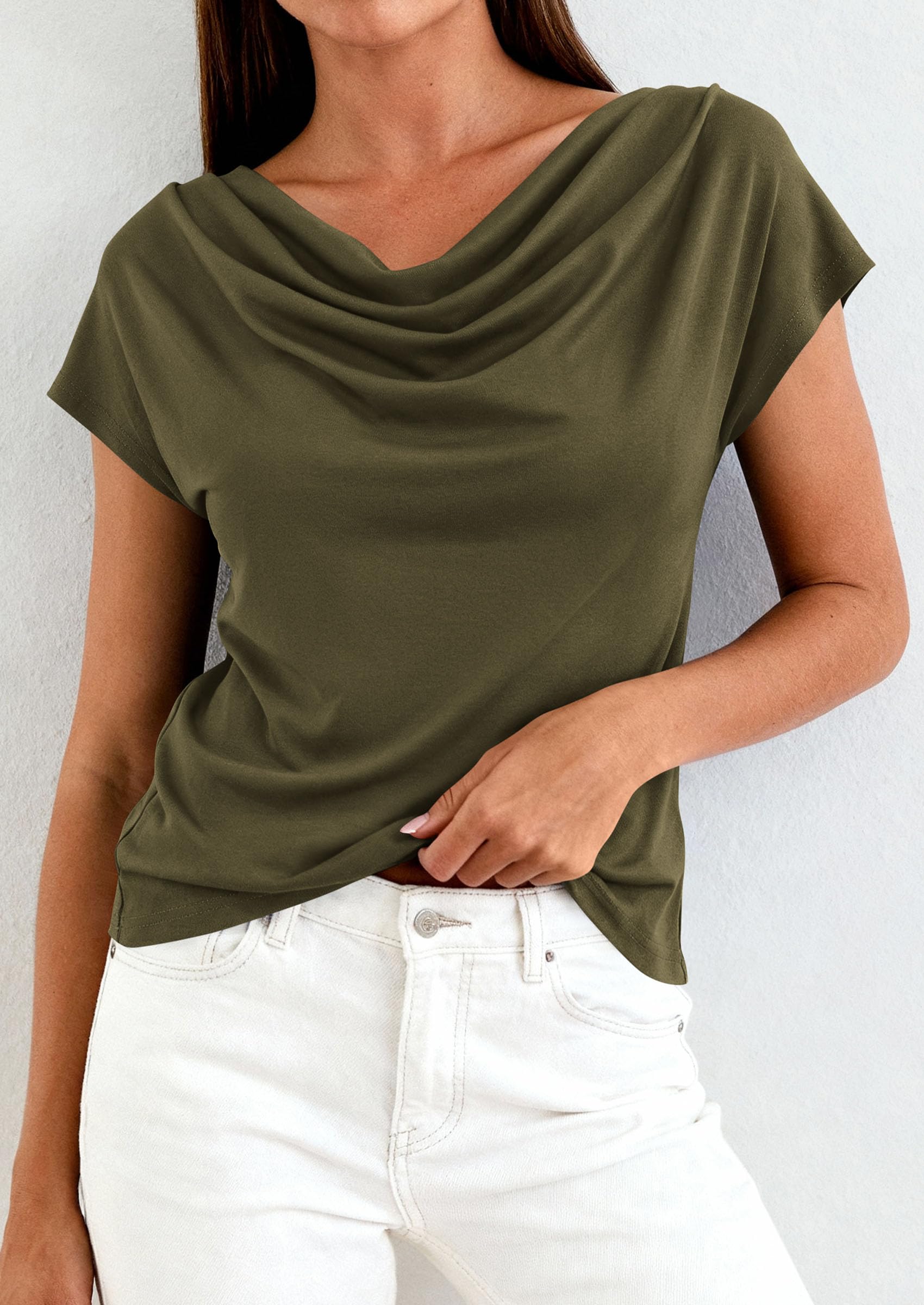 Womens Tops Dressy Business Casual Work Blouses, Army Green,XS