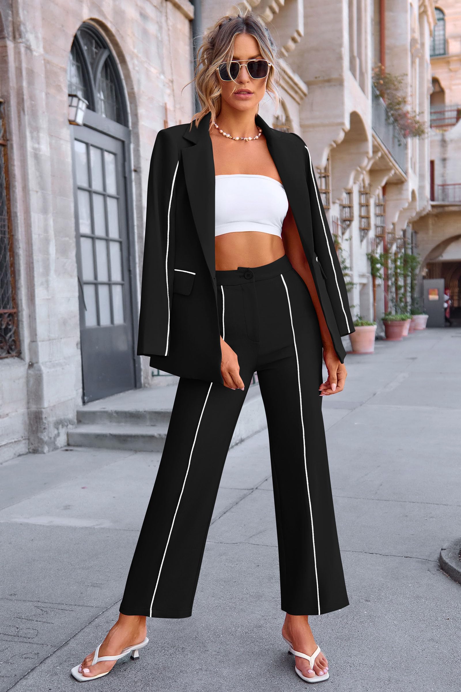 Women's 2 Piece Blazer Business Casual Outfits(Black,S)