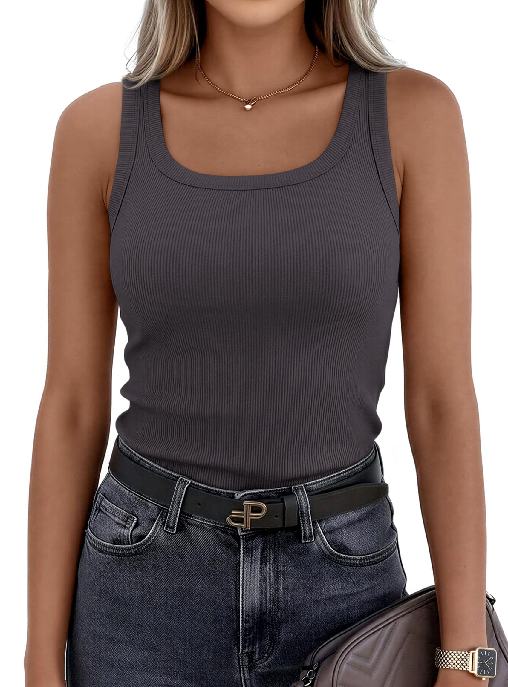 Tank Tops for Women Summer Sleeveless Tops,Dark Grey,XS